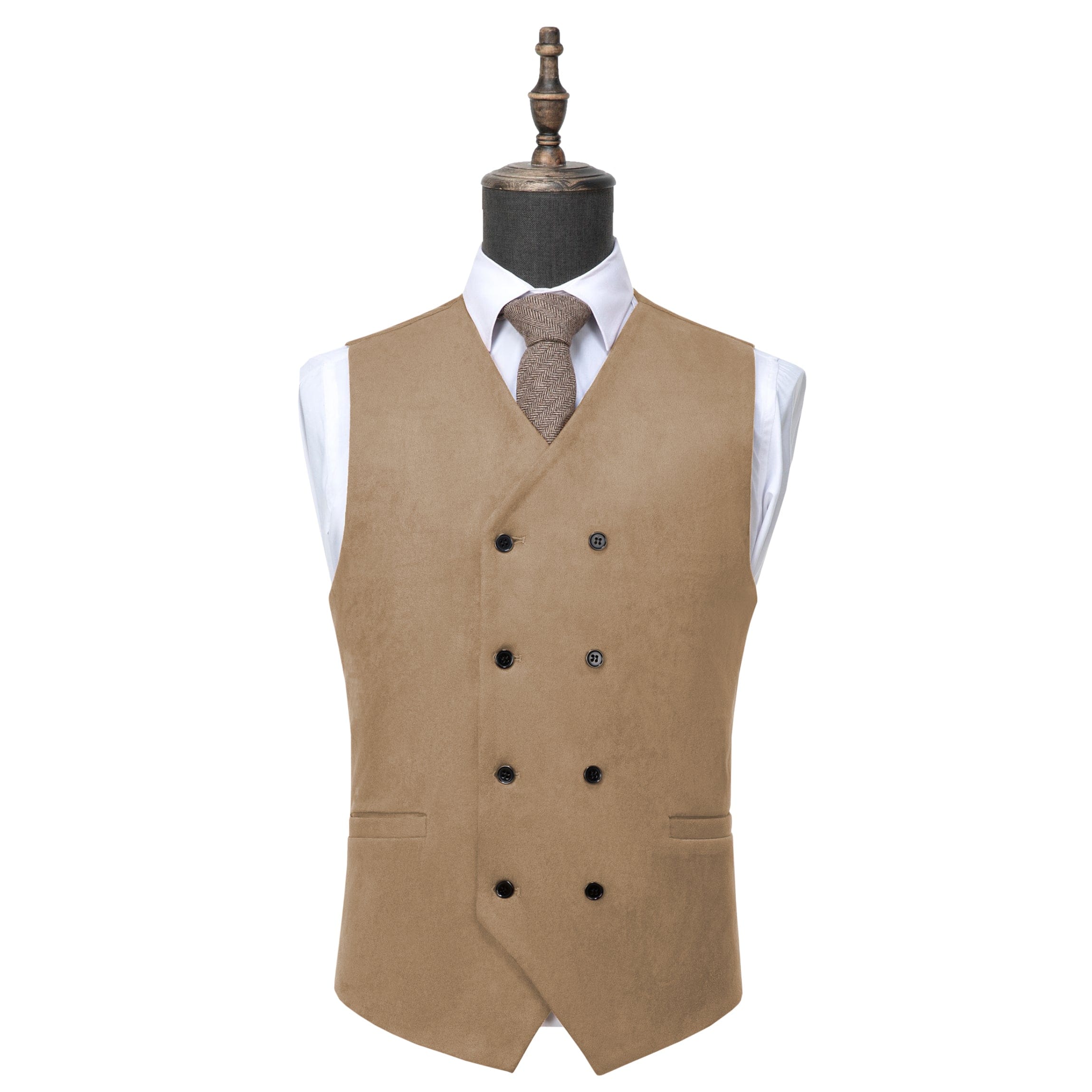 ceehuteey Men's Suede Double Breasted Slim Fit V Neck Waistcoat