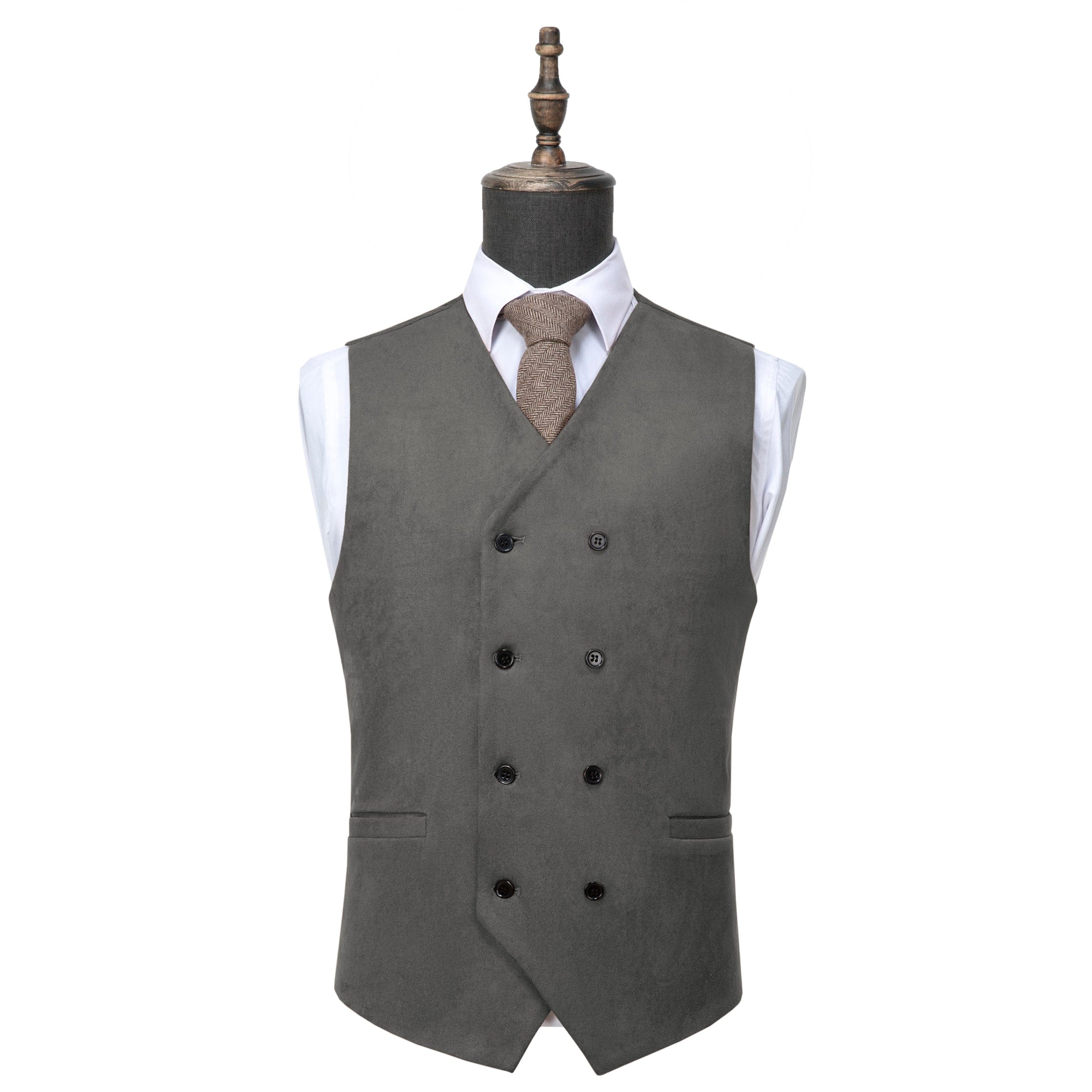 ceehuteey Men's Suede Double Breasted Slim Fit V Neck Waistcoat