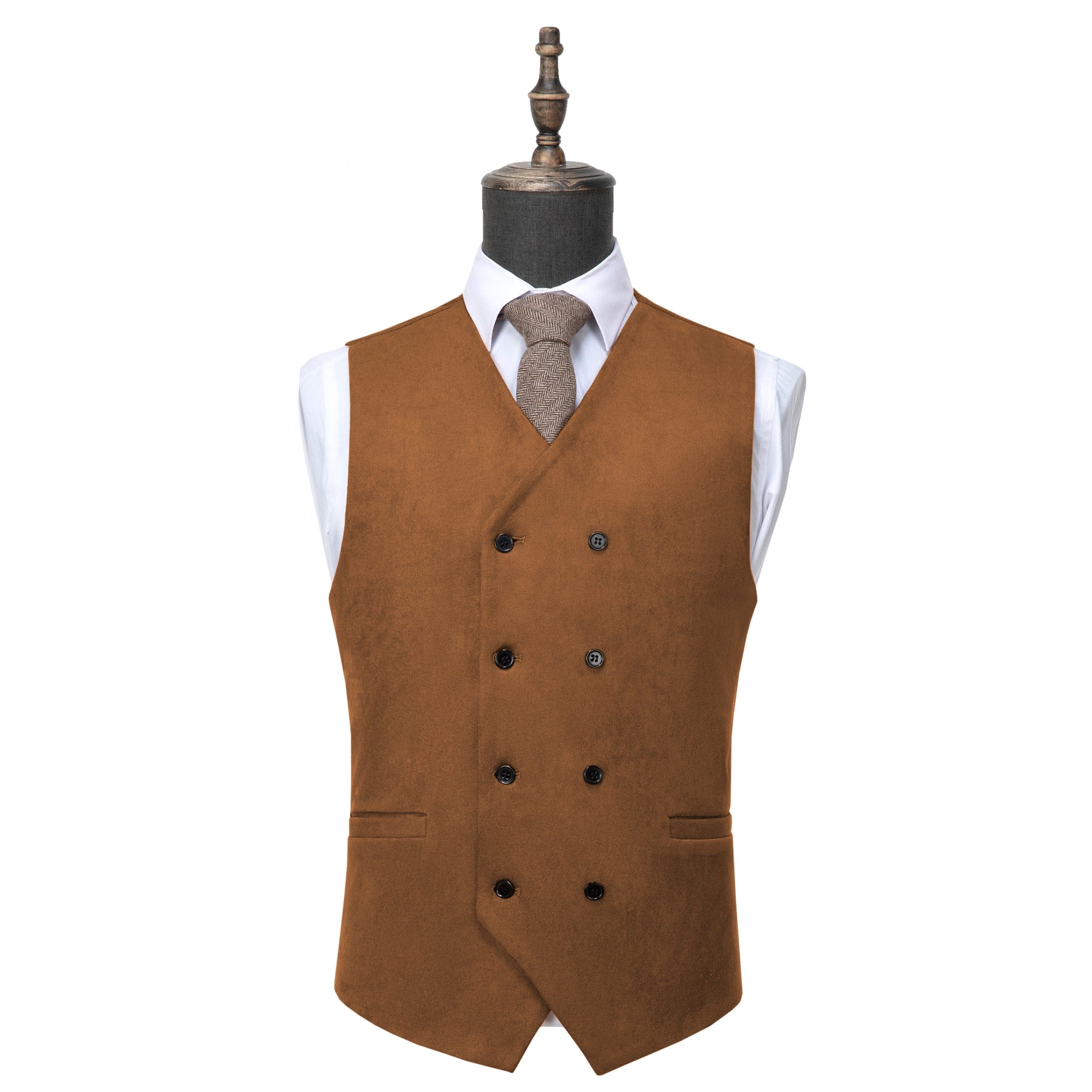 ceehuteey Men's Suede Double Breasted Slim Fit V Neck Waistcoat