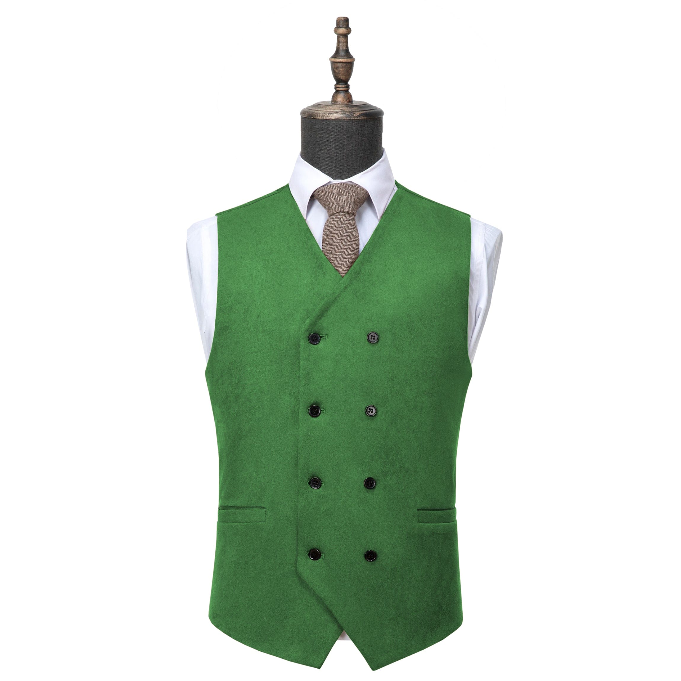 ceehuteey Men's Suede Double Breasted Slim Fit V Neck Waistcoat