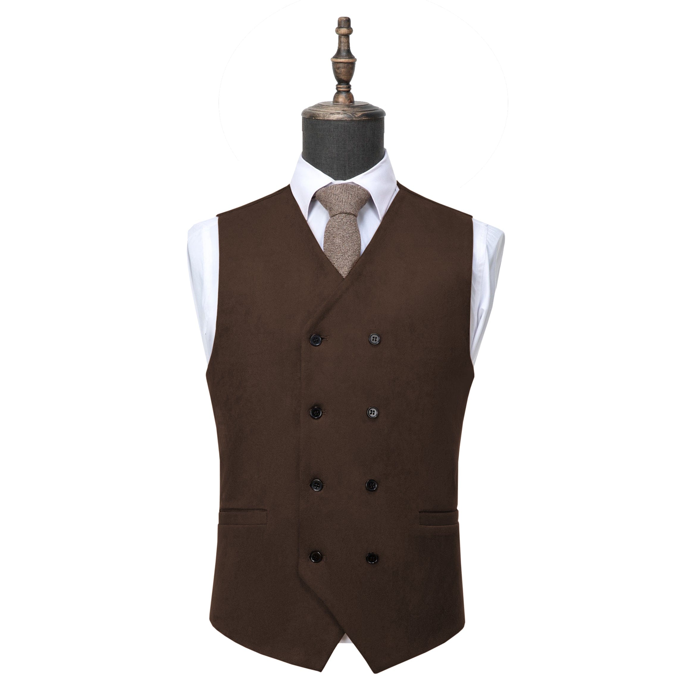 ceehuteey Men's Suede Double Breasted Slim Fit V Neck Waistcoat