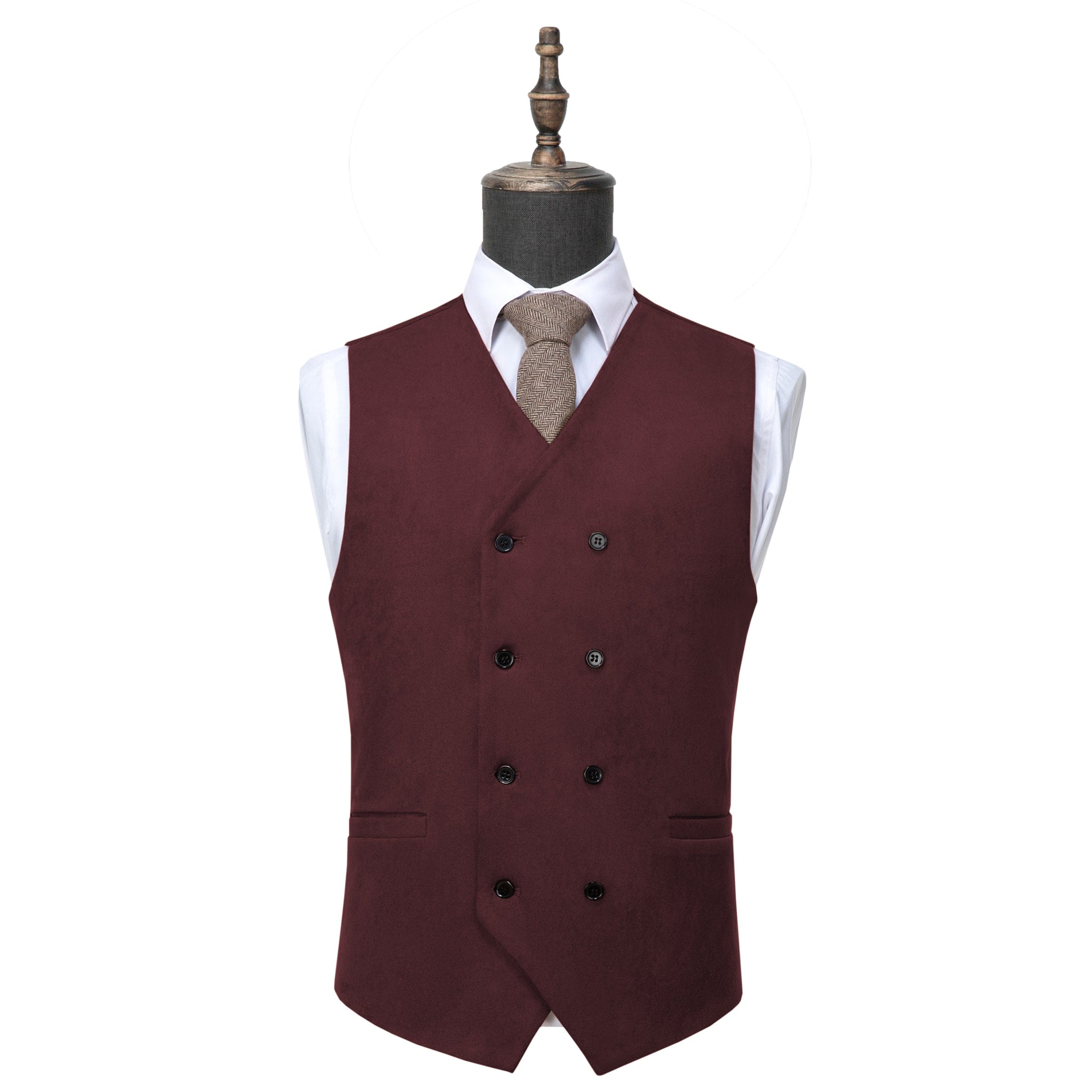 ceehuteey Men's Suede Double Breasted Slim Fit V Neck Waistcoat