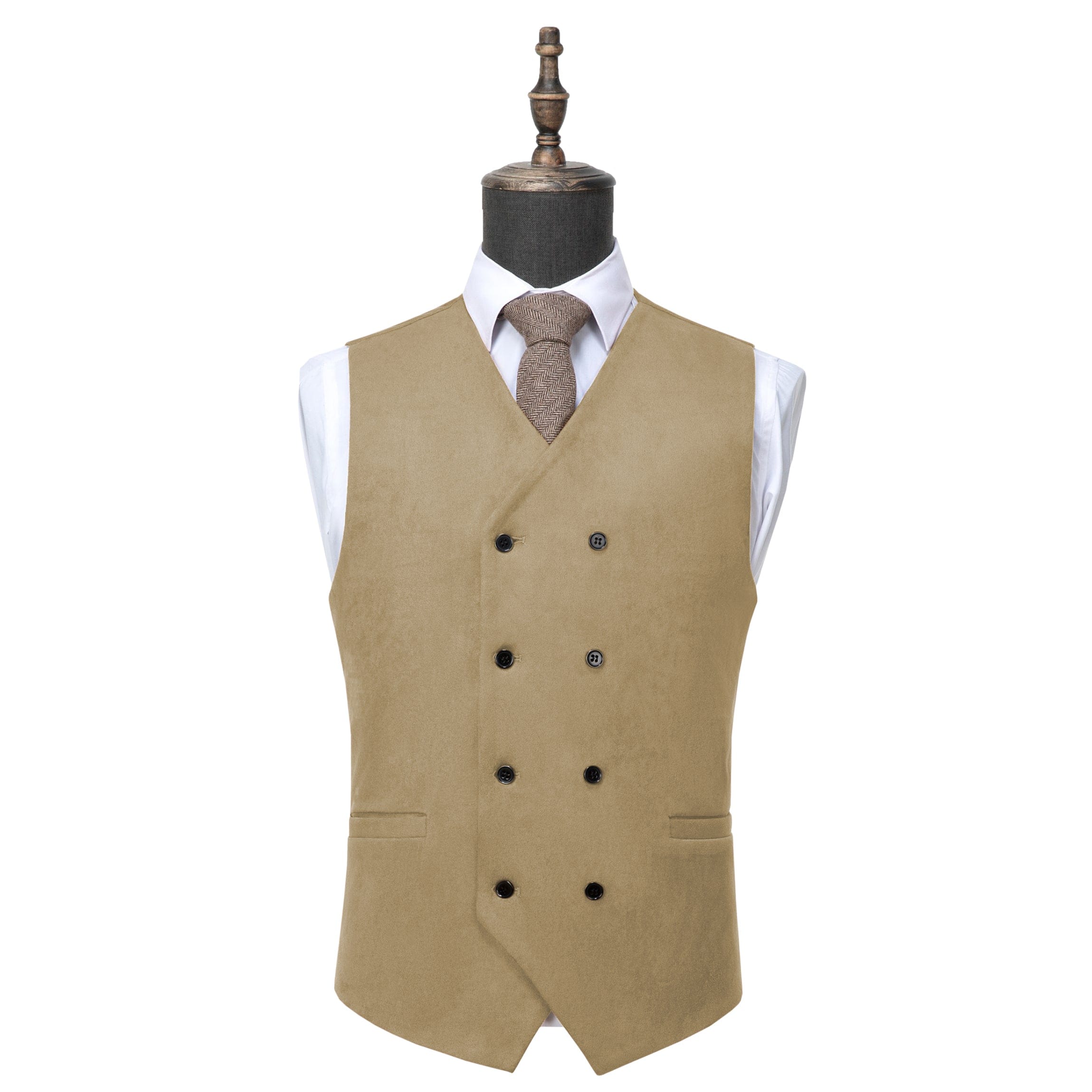 ceehuteey Men's Suede Double Breasted Slim Fit V Neck Waistcoat