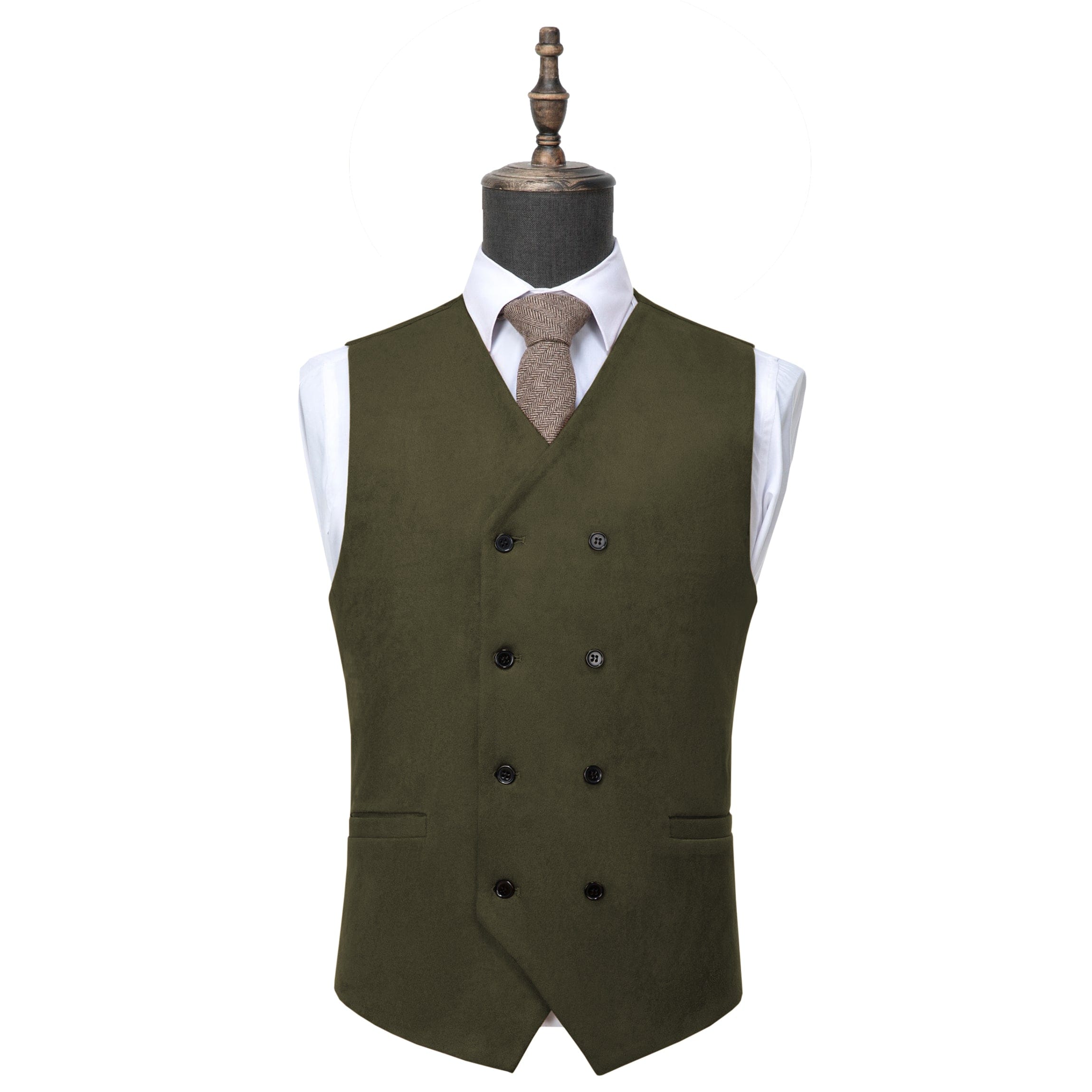 ceehuteey Men's Suede Double Breasted Slim Fit V Neck Waistcoat