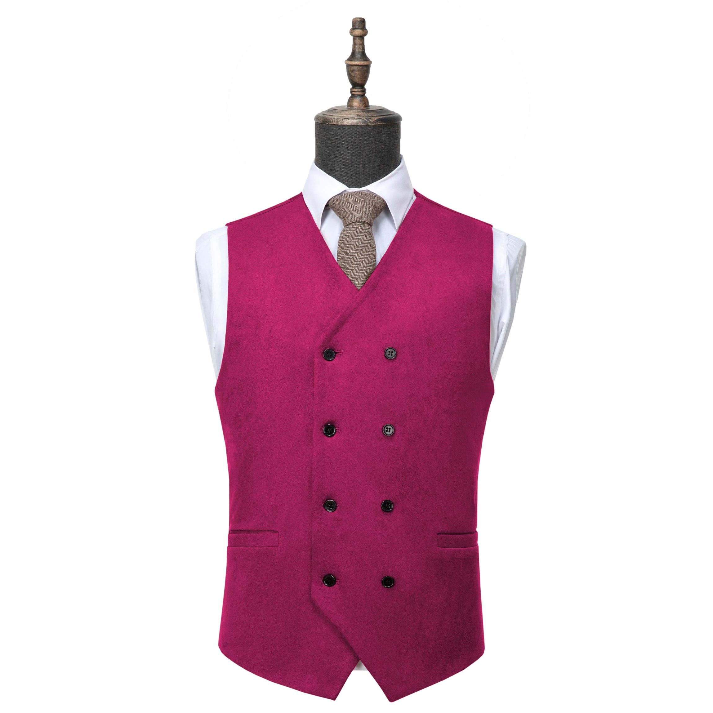 ceehuteey Men's Suede Double Breasted Slim Fit V Neck Waistcoat