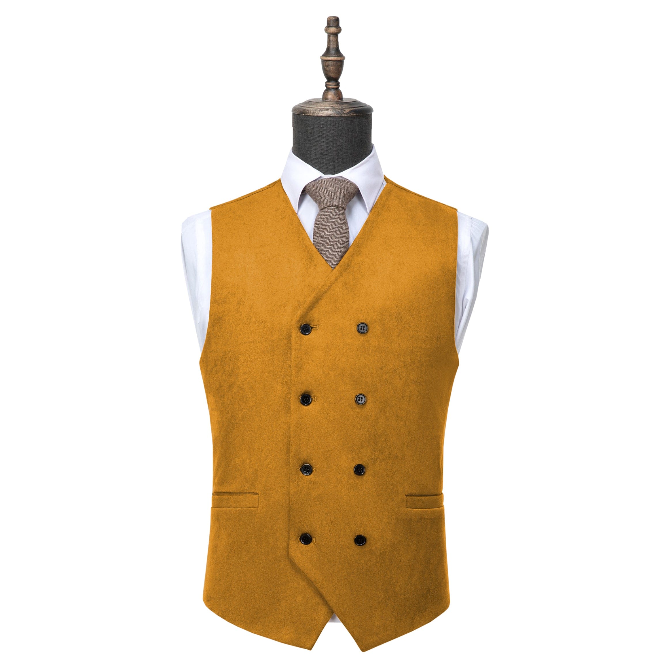 ceehuteey Men's Suede Double Breasted Slim Fit V Neck Waistcoat