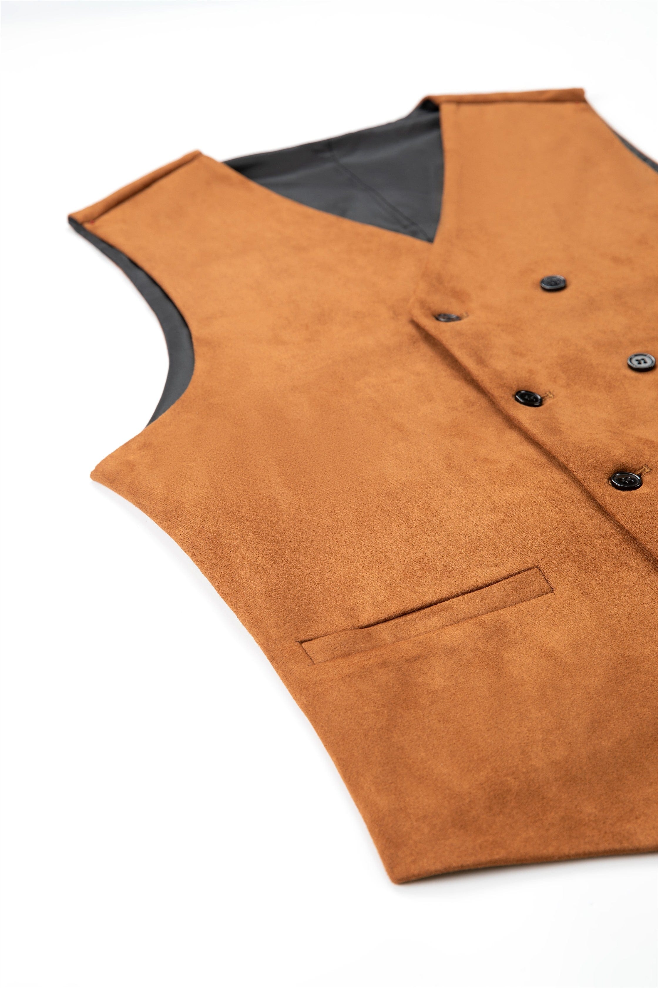 ceehuteey Men's Suede Double Breasted Slim Fit V Neck Waistcoat