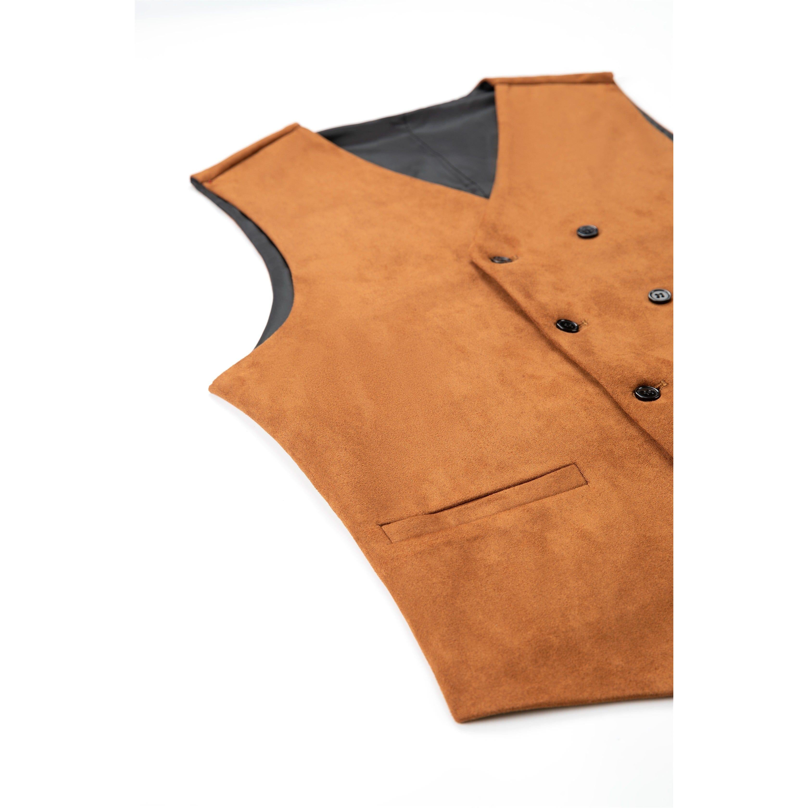 ceehuteey Men's Suede Double Breasted Slim Fit V Neck Waistcoat