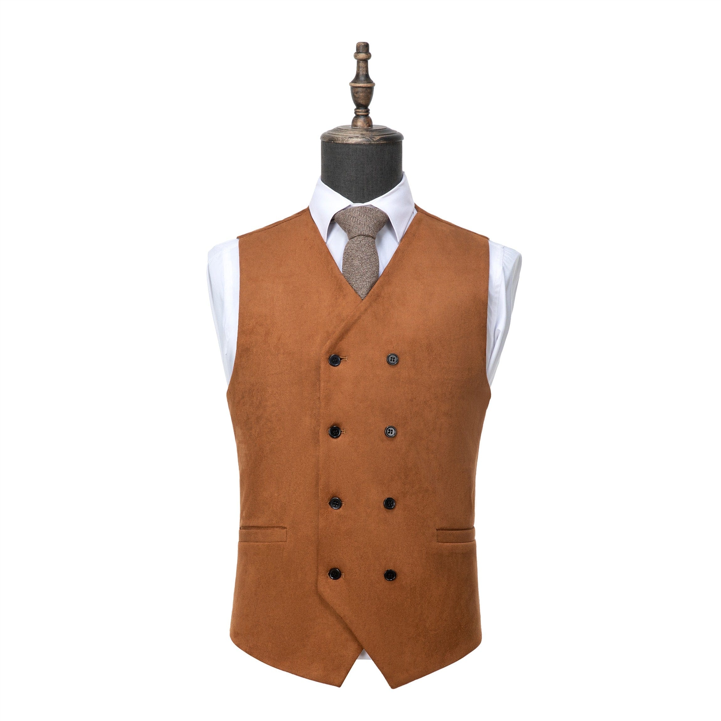 ceehuteey Men's Suede Double Breasted Slim Fit V Neck Waistcoat