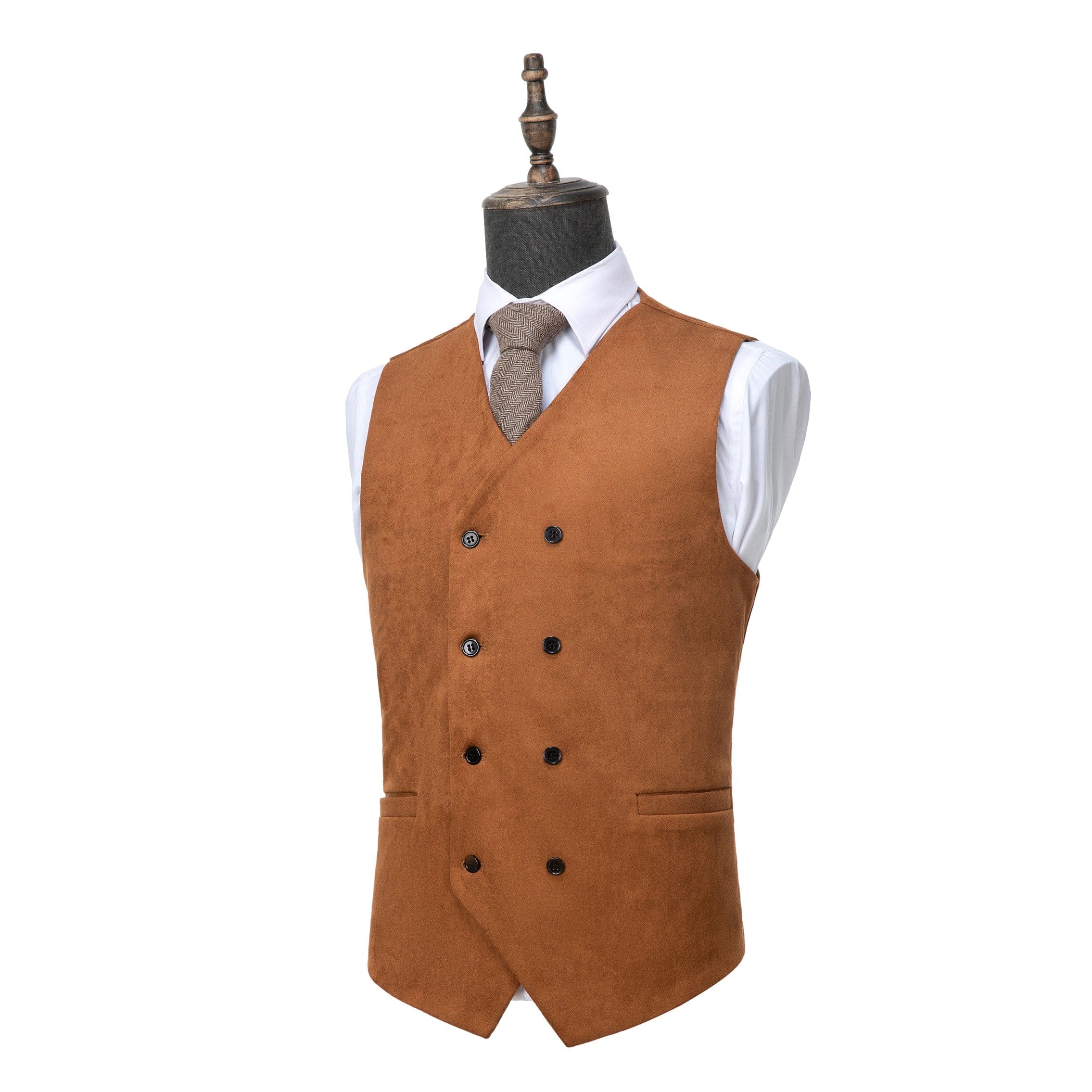 ceehuteey Men's Suede Double Breasted Slim Fit V Neck Waistcoat