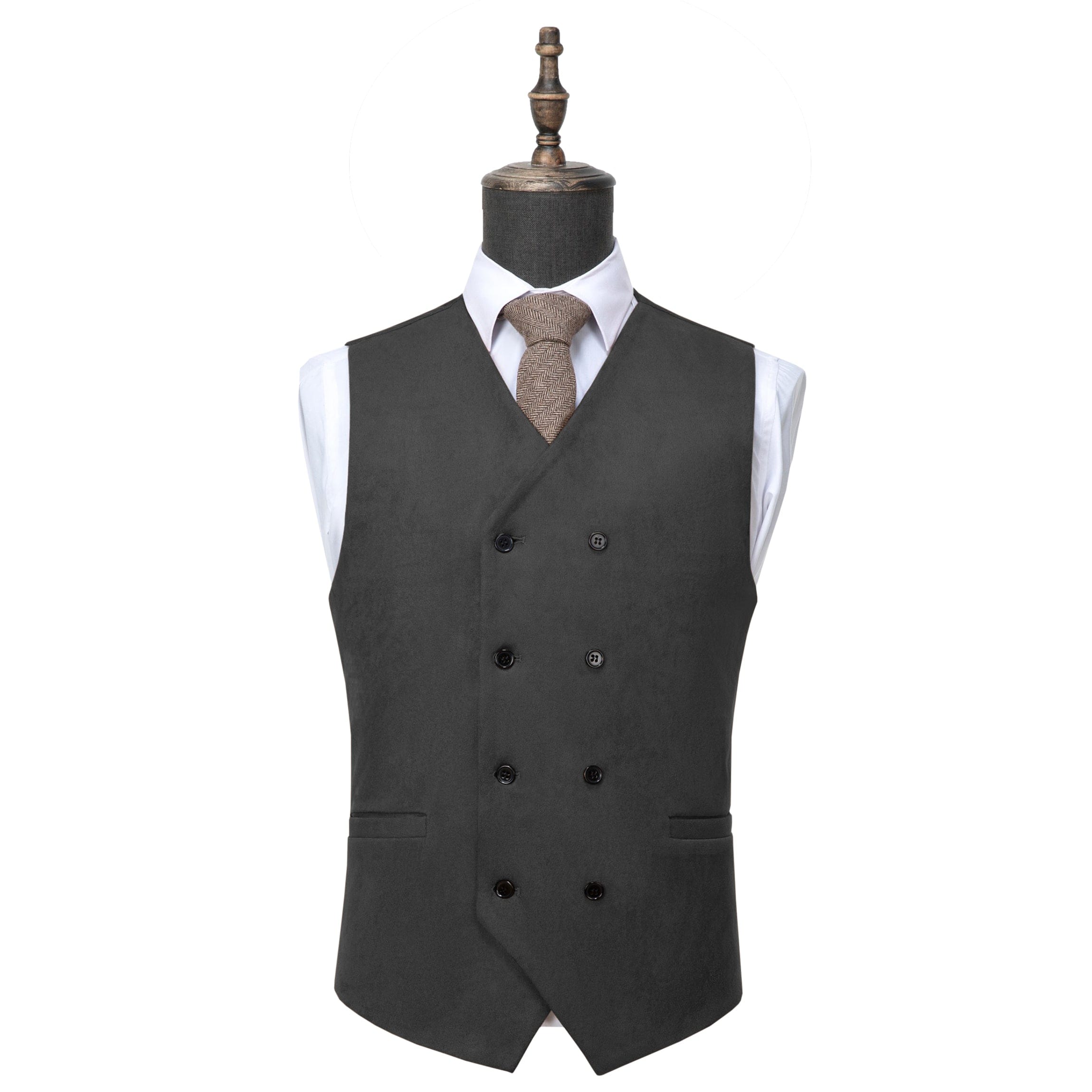 ceehuteey Men's Suede Double Breasted Slim Fit V Neck Waistcoat