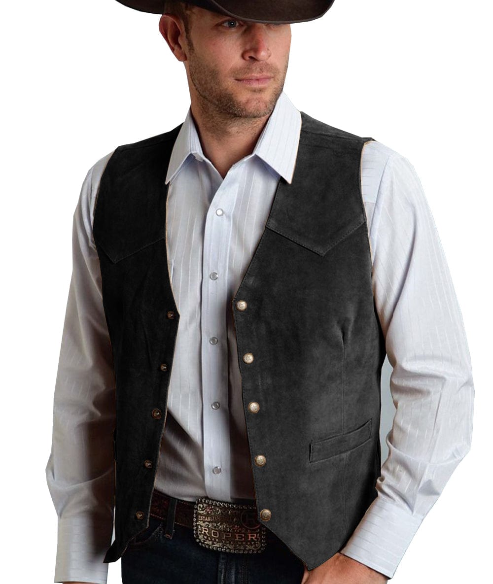 ceehuteey Men's Suede V Denim Jacket Neck Waistcoat Denim Jacket