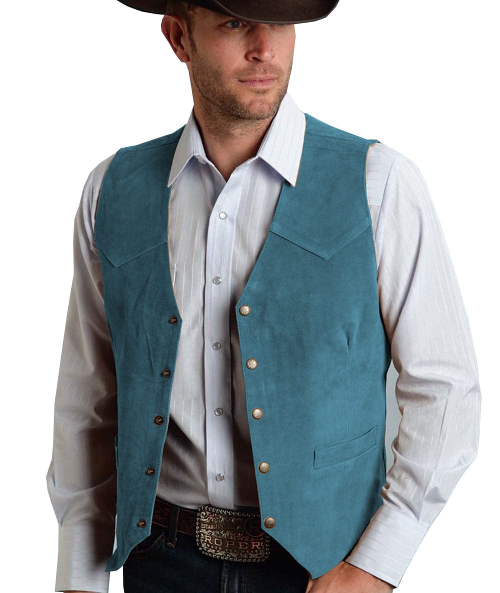 ceehuteey Men's Suede V Denim Jacket Neck Waistcoat Denim Jacket