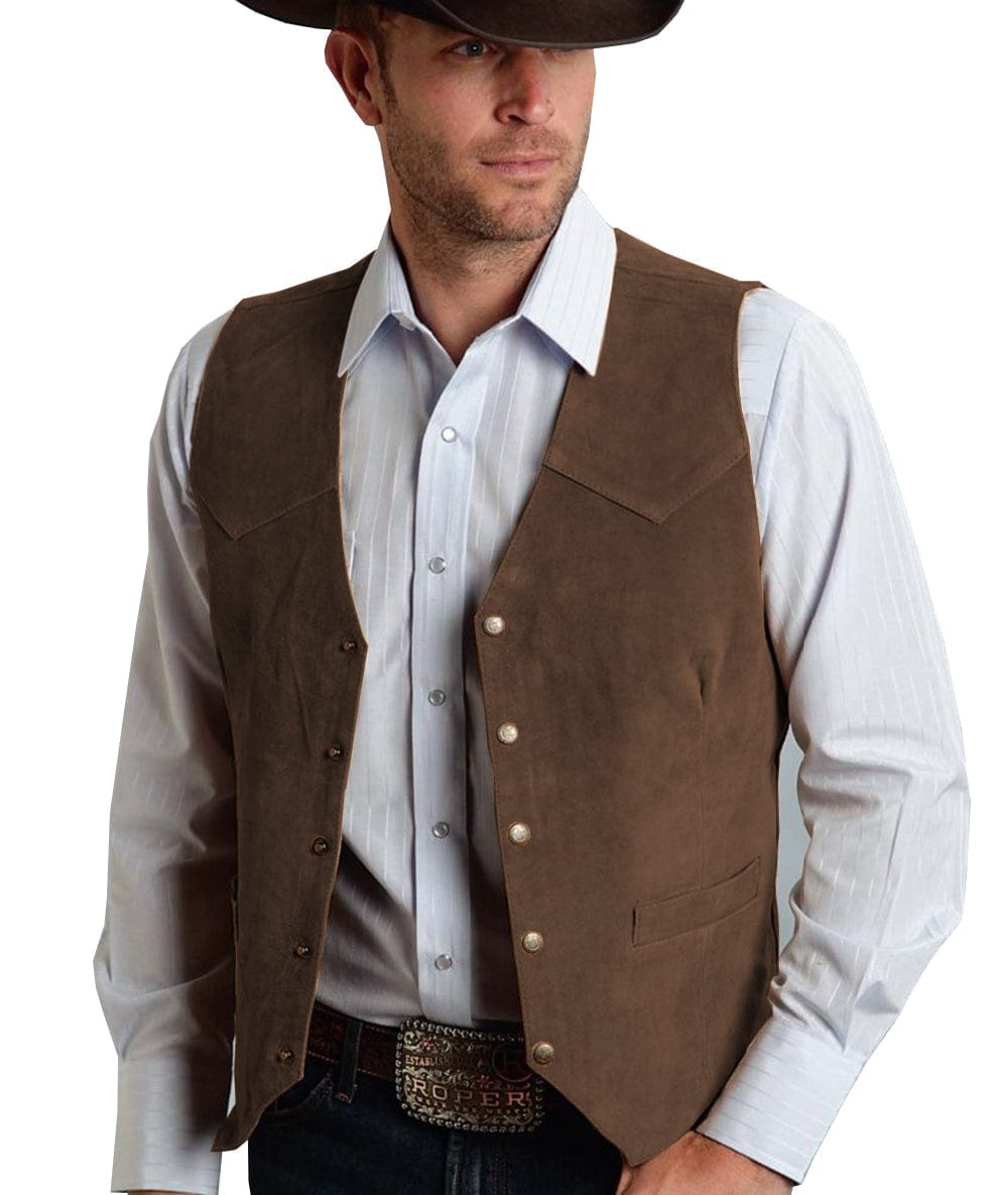 ceehuteey Men's Suede V Denim Jacket Neck Waistcoat Denim Jacket