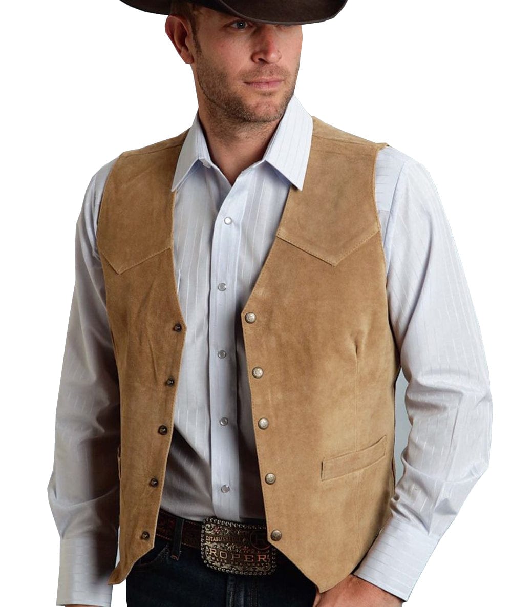 ceehuteey Men's Suede V Denim Jacket Neck Waistcoat Denim Jacket
