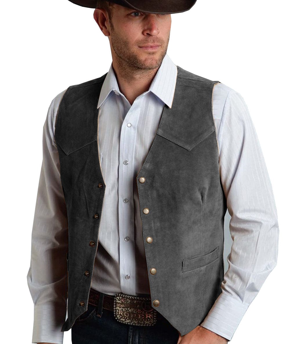 ceehuteey Men's Suede V Denim Jacket Neck Waistcoat Denim Jacket