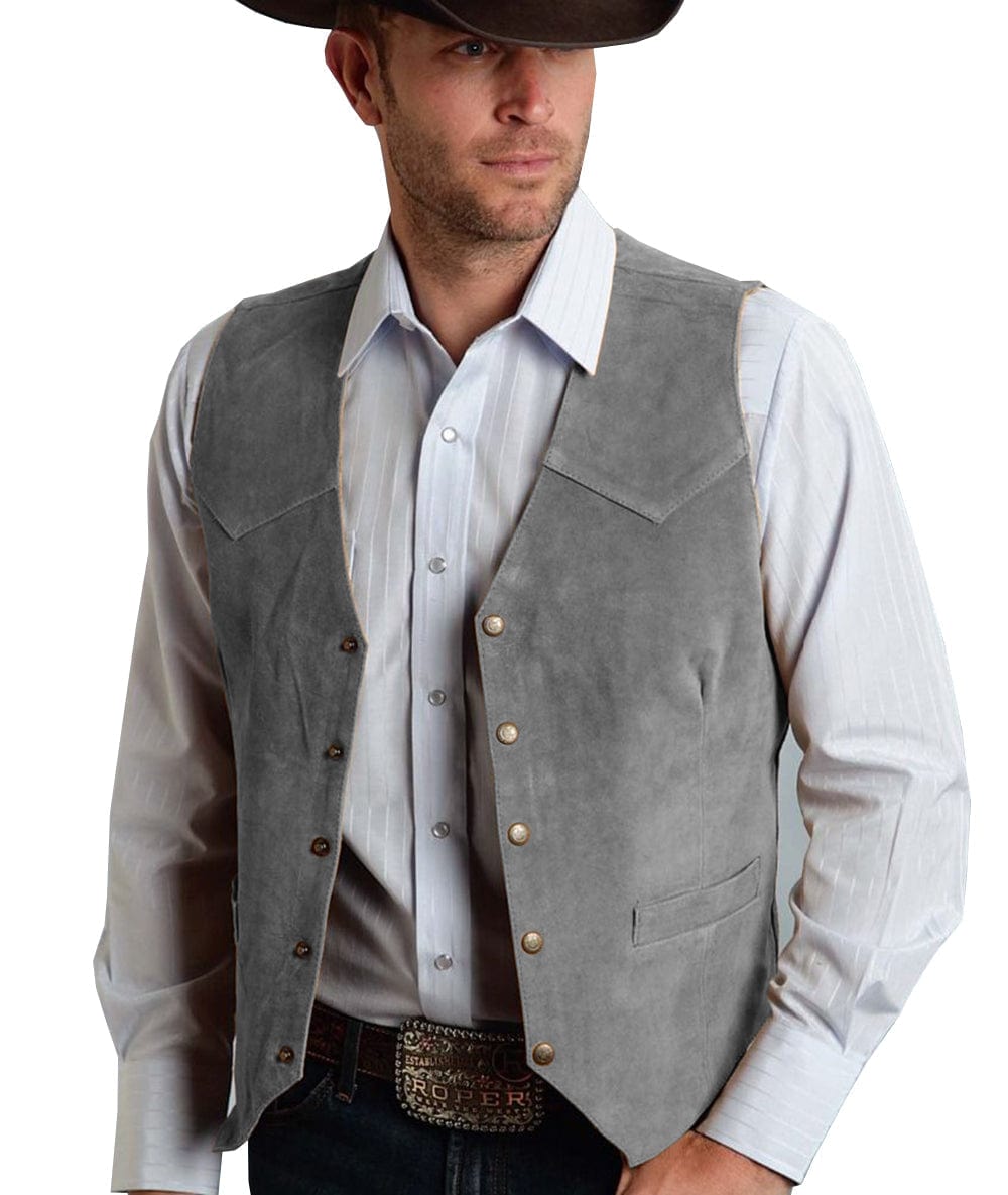 ceehuteey Men's Suede V Denim Jacket Neck Waistcoat Denim Jacket