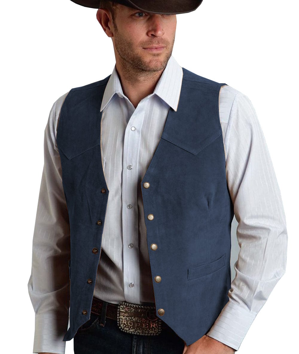 ceehuteey Men's Suede V Denim Jacket Neck Waistcoat Denim Jacket