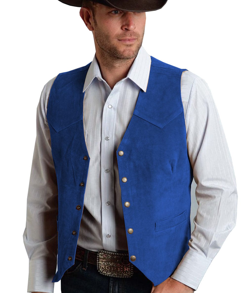 ceehuteey Men's Suede V Denim Jacket Neck Waistcoat Denim Jacket