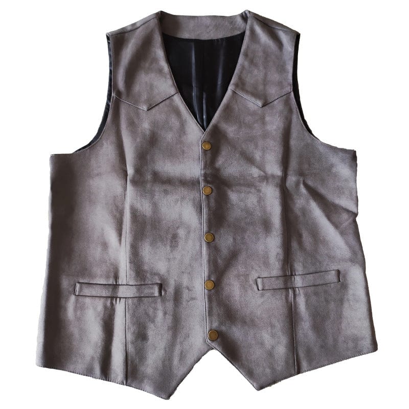 ceehuteey Men's Suede V Denim Jacket Neck Waistcoat Denim Jacket