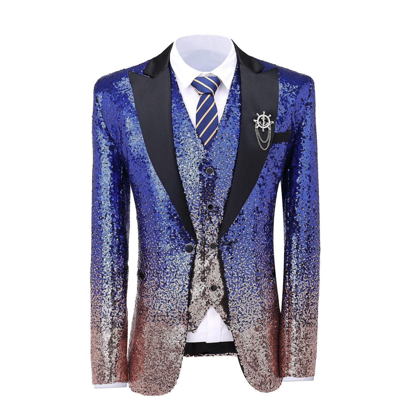 ceehuteey Men's Suit 3 Pieces Shiny Sequin Mens Suit Notch Lapel Tuxedo Wedding Formal Suit