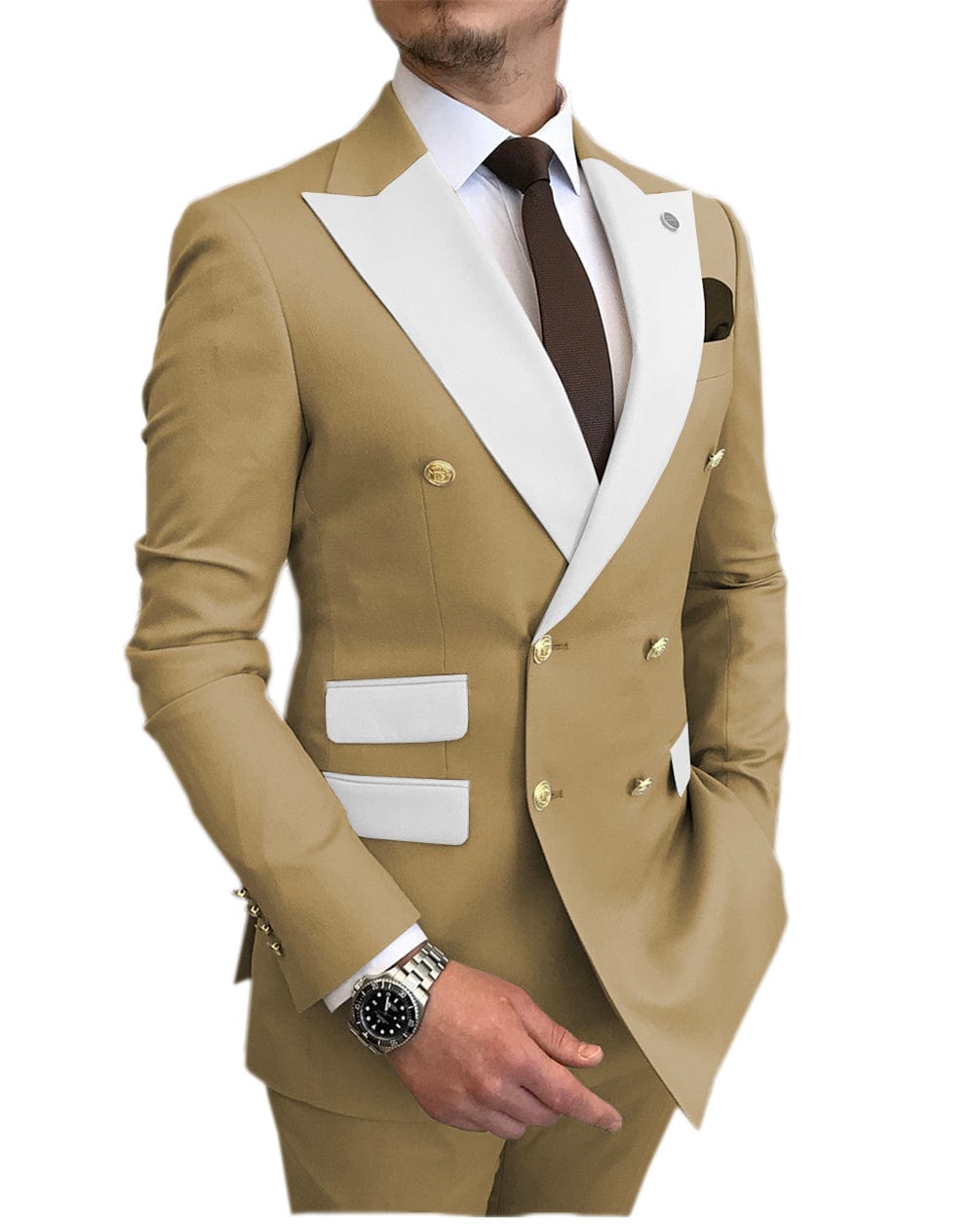 ceehuteey Men's Suit Casual Double Breasted 2 Piece Business Wedding (Blazer+Pants)
