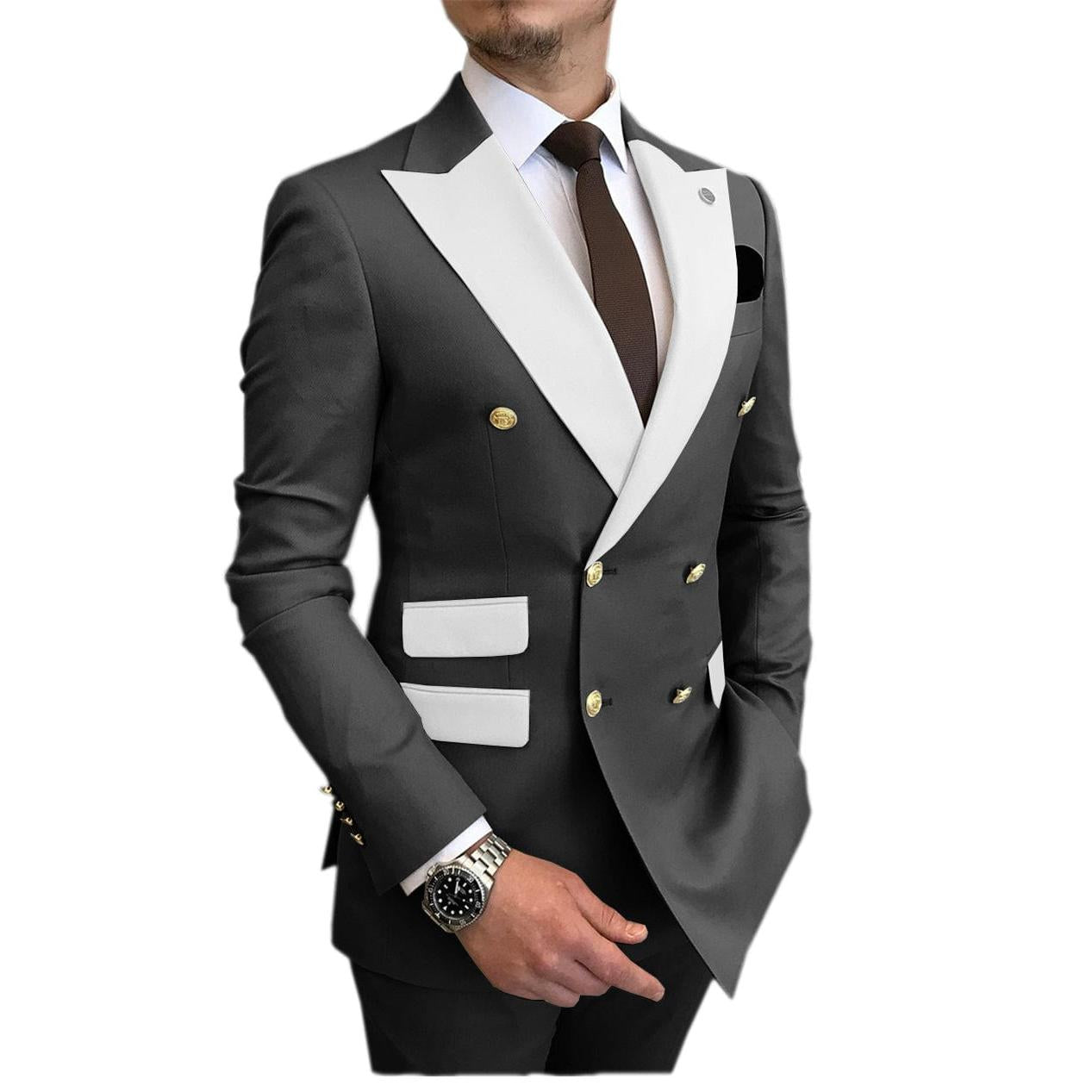 ceehuteey Men's Suit Casual Double Breasted 2 Piece Business Wedding (Blazer+Pants)