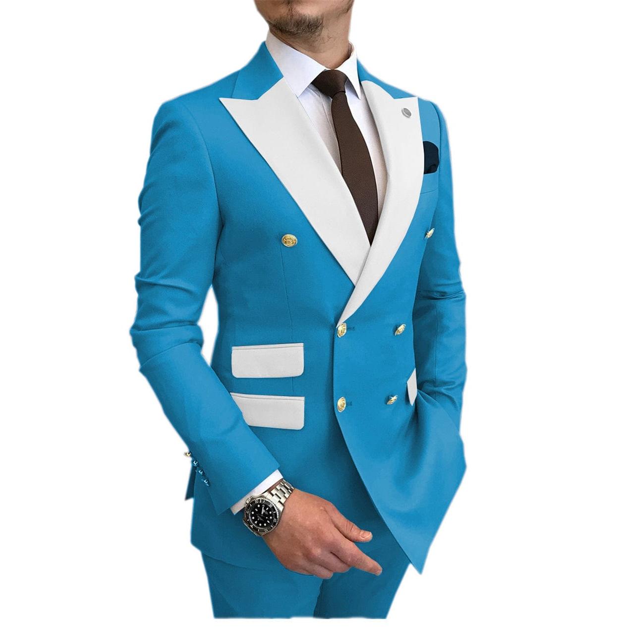 ceehuteey Men's Suit Casual Double Breasted 2 Piece Business Wedding (Blazer+Pants)