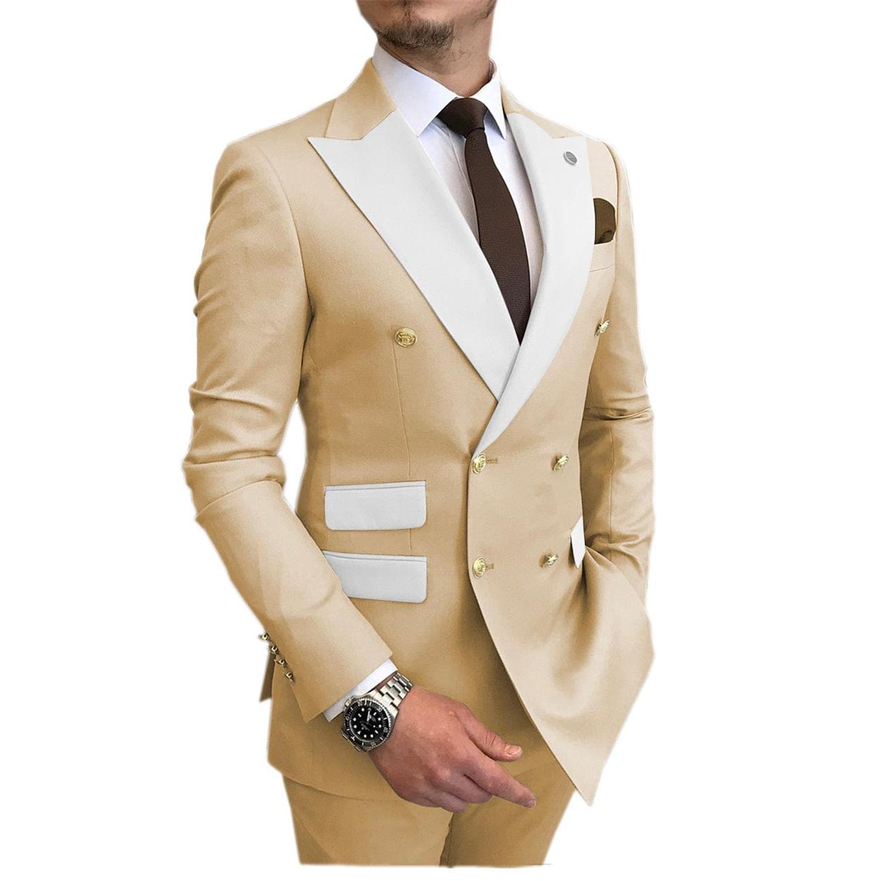 ceehuteey Men's Suit Casual Double Breasted 2 Piece Business Wedding (Blazer+Pants)