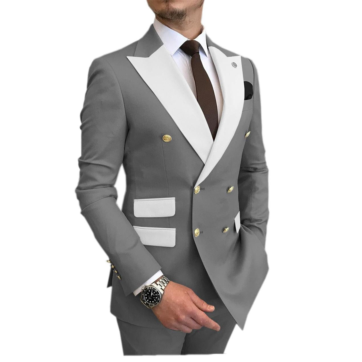 ceehuteey Men's Suit Casual Double Breasted 2 Piece Business Wedding (Blazer+Pants)