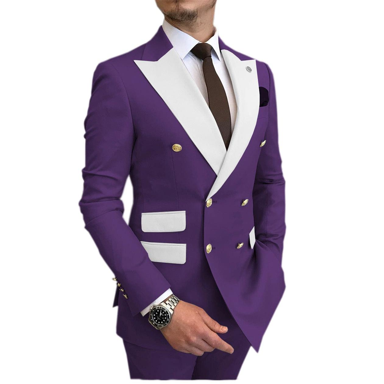 ceehuteey Men's Suit Casual Double Breasted 2 Piece Business Wedding (Blazer+Pants)