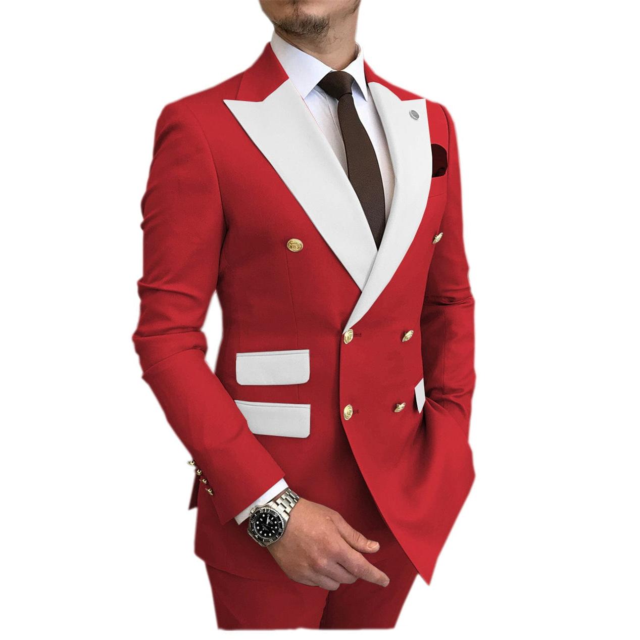 ceehuteey Men's Suit Casual Double Breasted 2 Piece Business Wedding (Blazer+Pants)