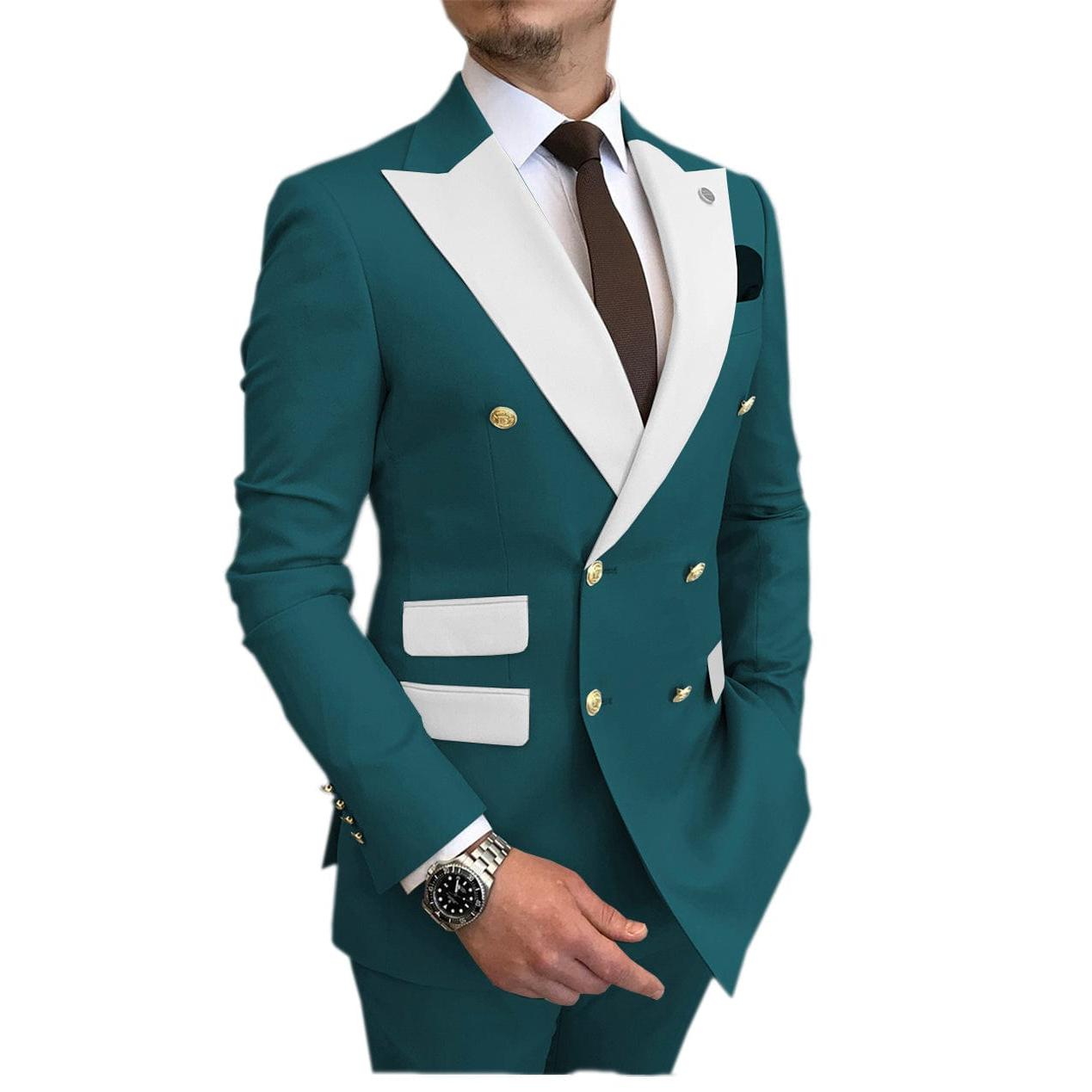 ceehuteey Men's Suit Casual Double Breasted 2 Piece Business Wedding (Blazer+Pants)