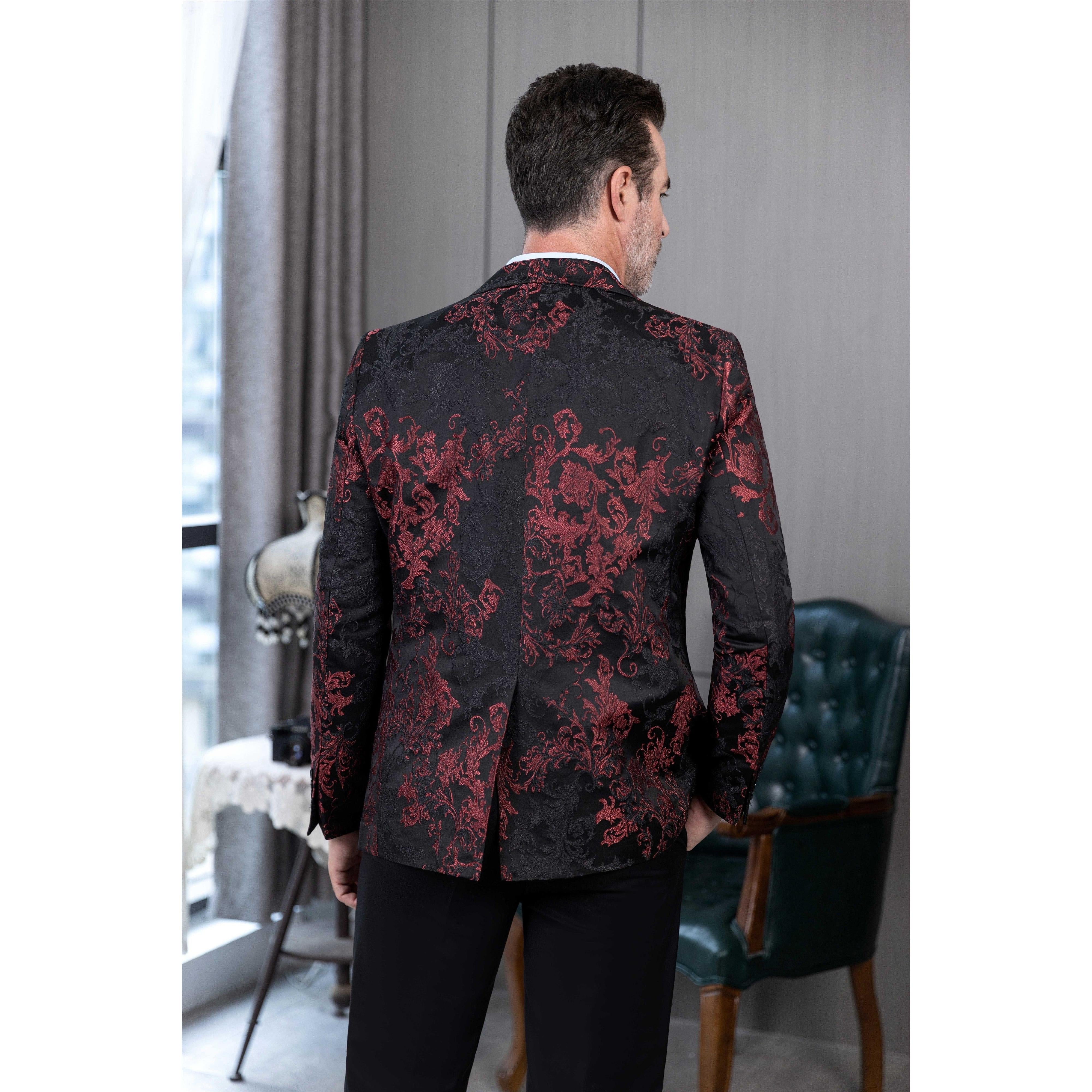 ceehuteey Men's Suit Double Breasted Patterned Peak lapel 2 Piece Business Tuxedos (Blazer+Pants)