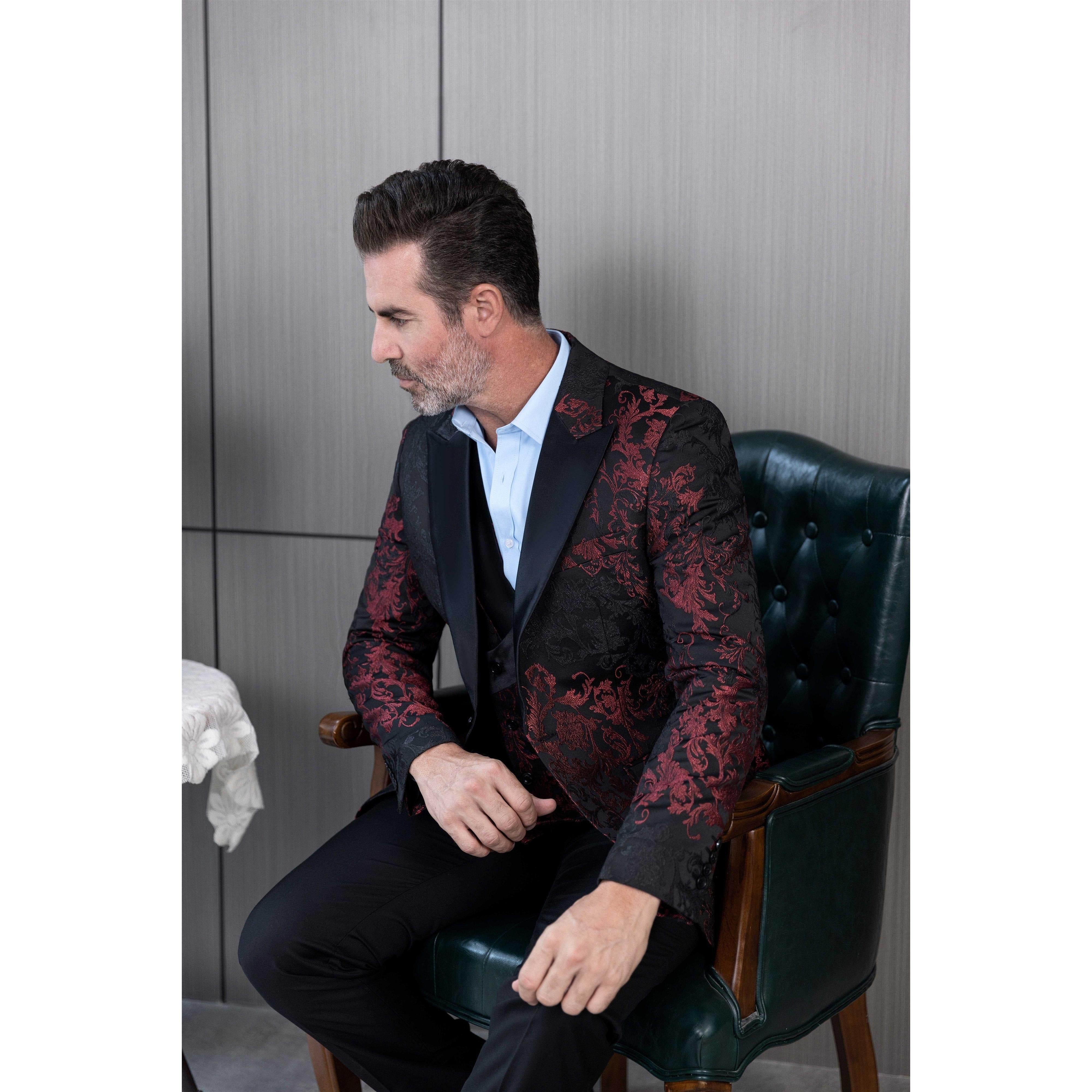 ceehuteey Men's Suit Double Breasted patterned Peak lapel 2 Piece Business Tuxedos (Blazer + Vest + Pants)