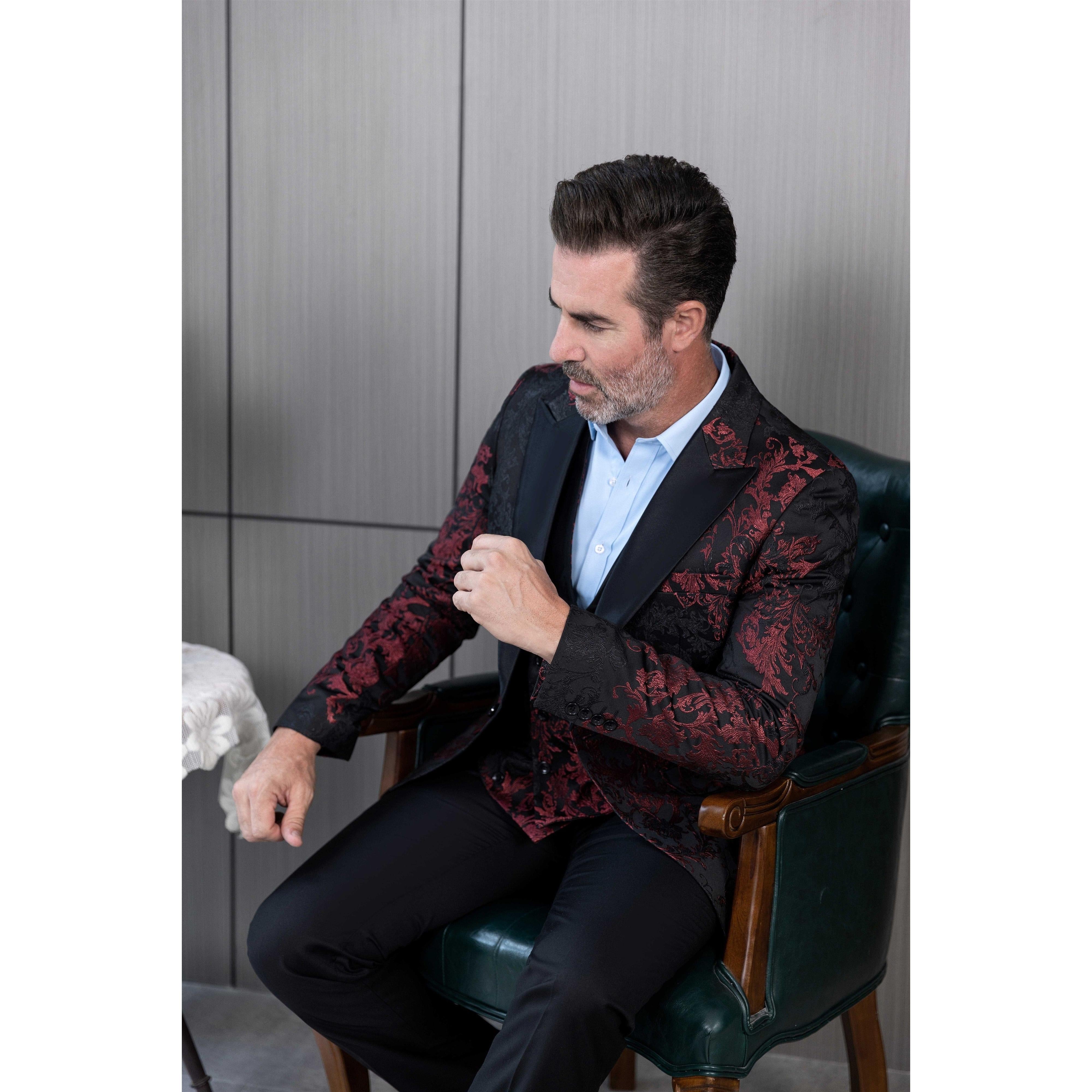 ceehuteey Men's Suit Double Breasted patterned Peak lapel 2 Piece Business Tuxedos (Blazer + Vest + Pants)