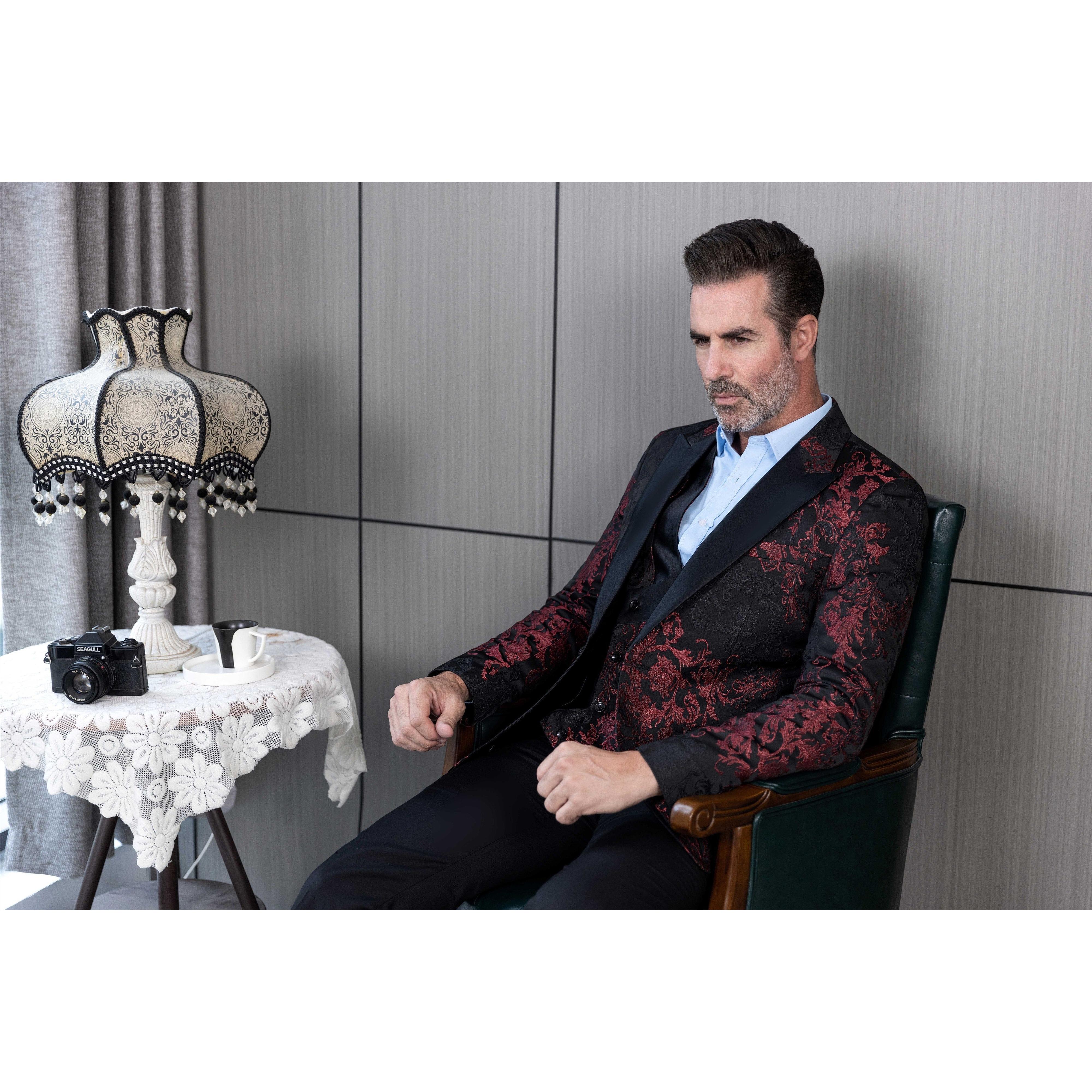 ceehuteey Men's Suit Double Breasted patterned Peak lapel 2 Piece Business Tuxedos (Blazer + Vest + Pants)