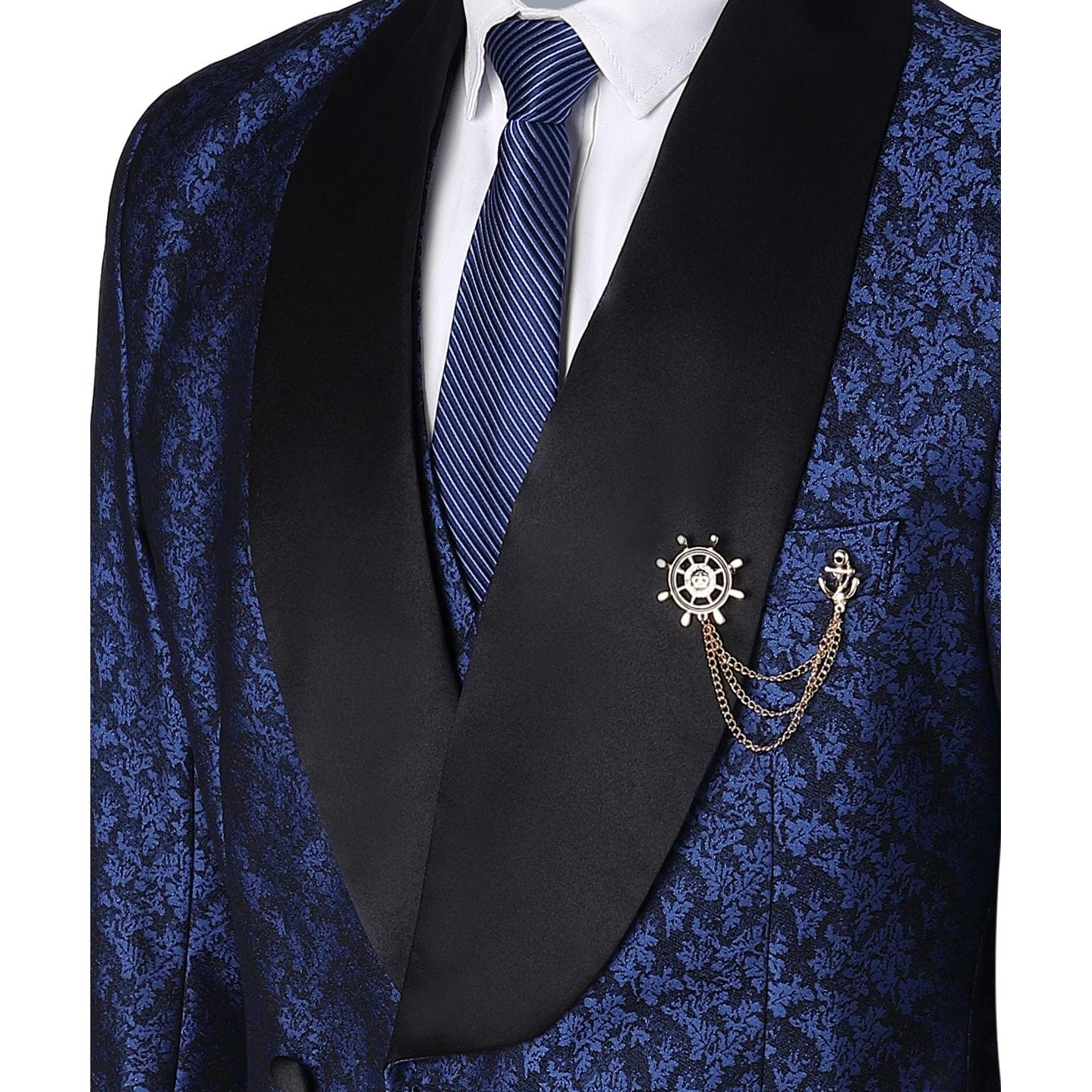 ceehuteey Men's Suit Double Breasted Slim Fit 3 Pieces Business Tuxedos (Blazer+Pants)