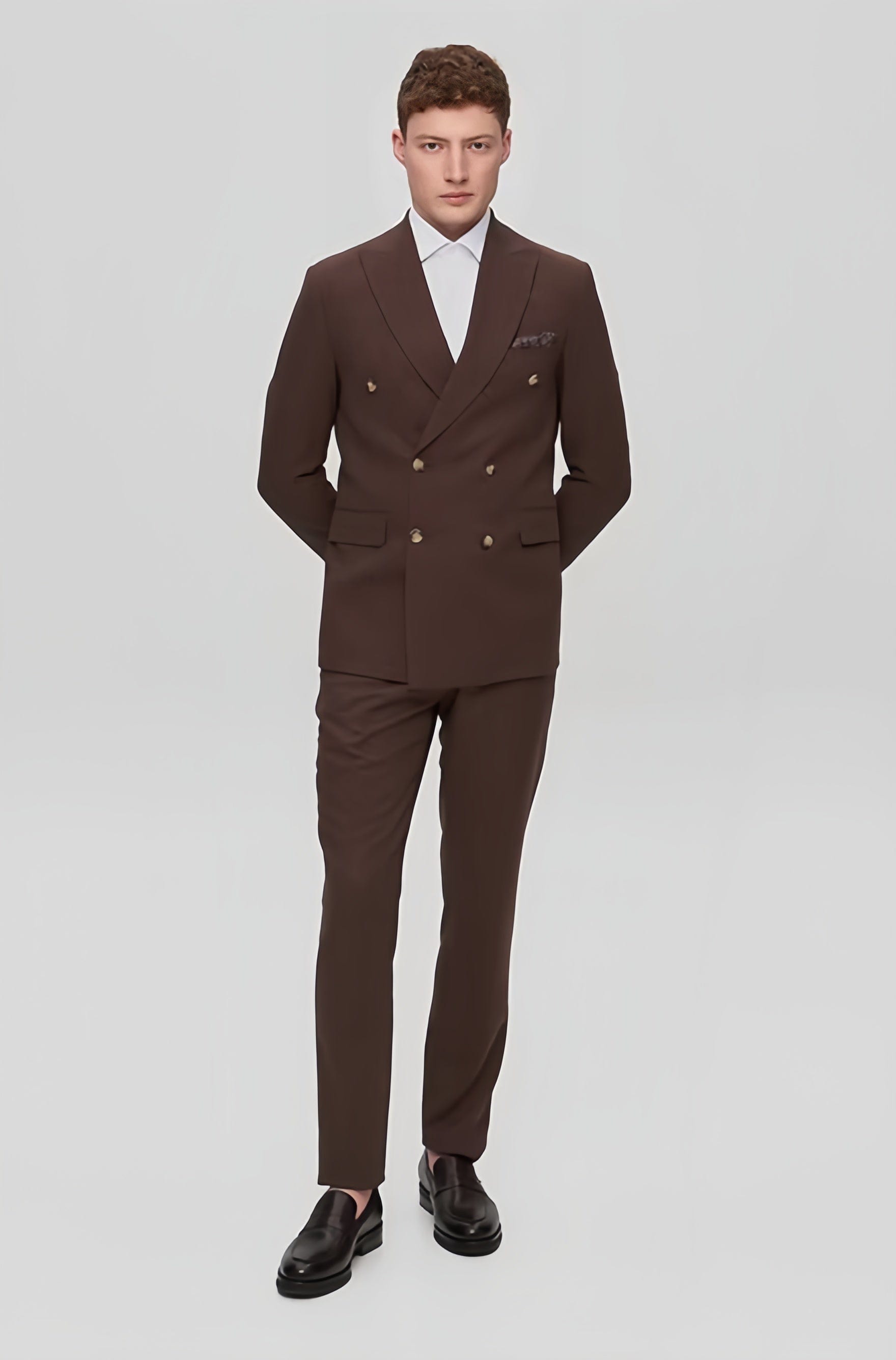 ceehuteey Men's Suit Fashion Leisure Coffee Double Breasted 2 Piece Business Tuxedos (Blazer+Pants)