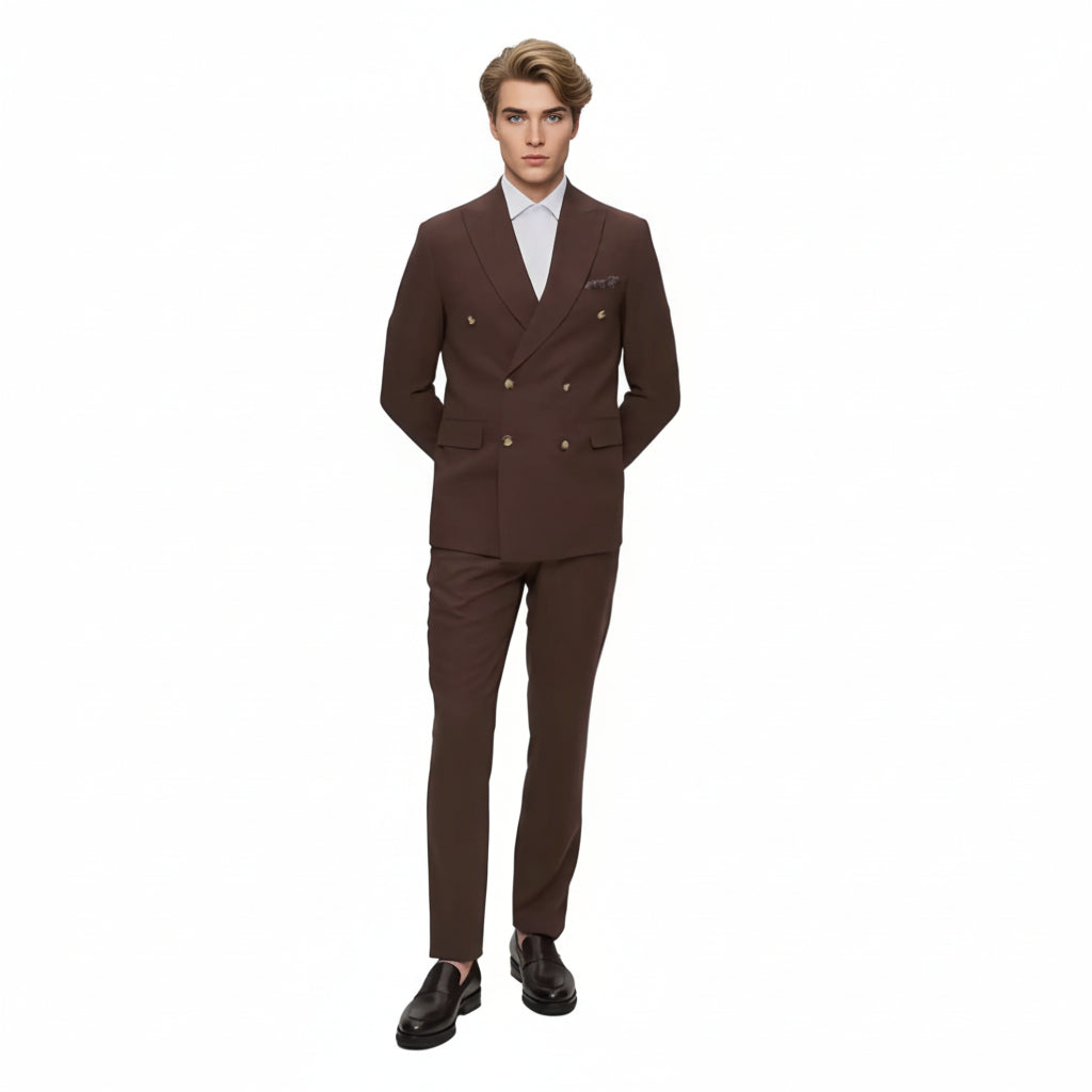 ceehuteey Men's Suit Fashion Leisure Coffee Double Breasted 2 Piece Business Tuxedos (Blazer+Pants)