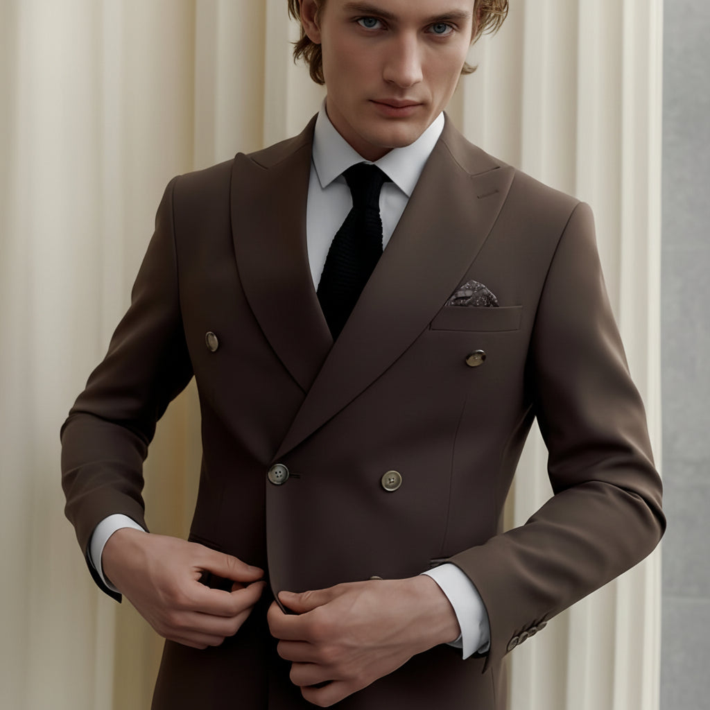 ceehuteey Men's Suit Fashion Leisure Coffee Double Breasted 2 Piece Business Tuxedos (Blazer+Pants)