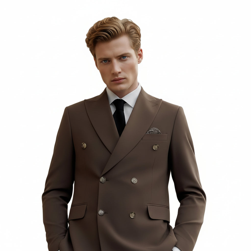 ceehuteey Men's Suit Fashion Leisure Coffee Double Breasted 2 Piece Business Tuxedos (Blazer+Pants)