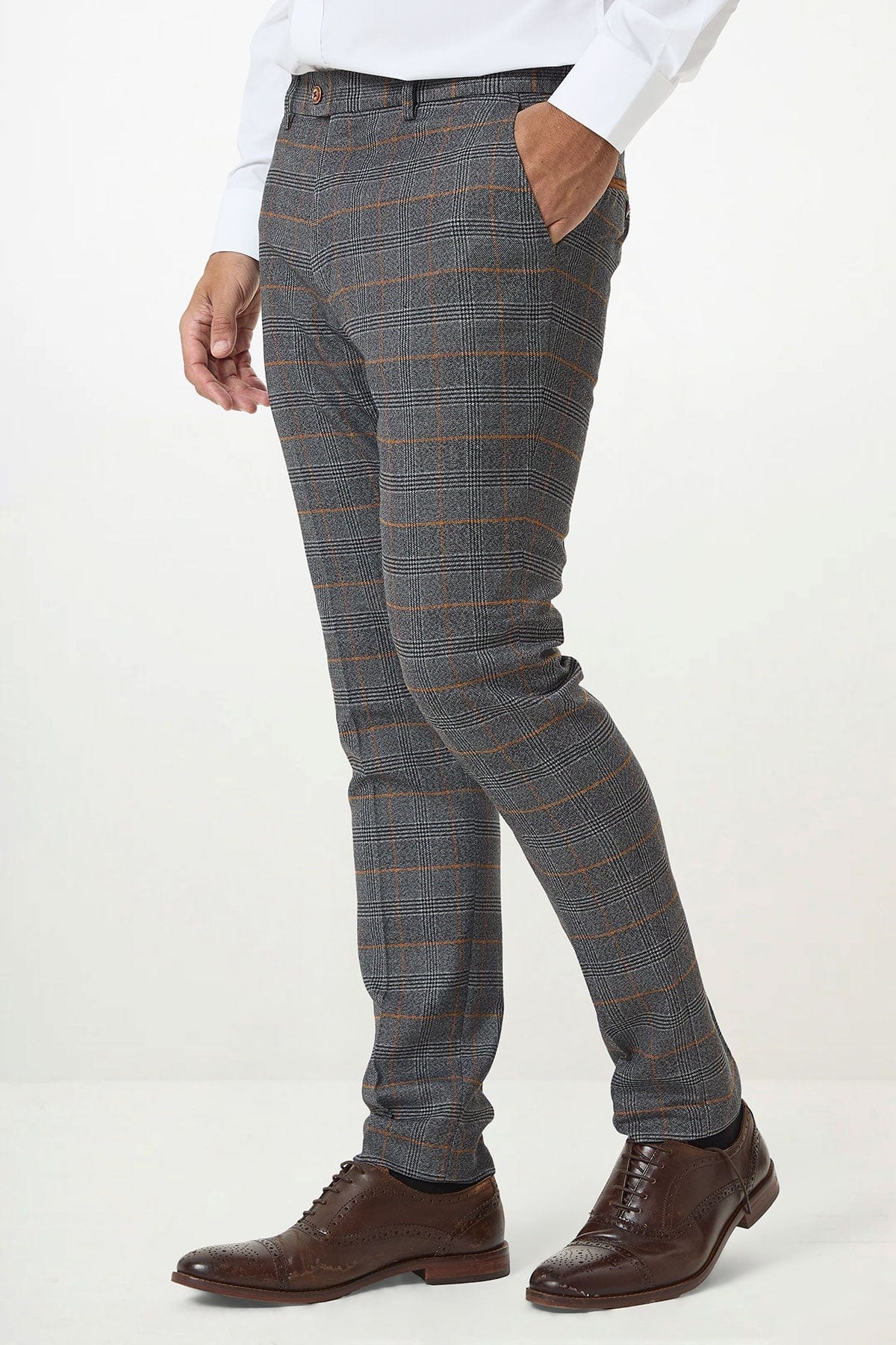 ceehuteey Men's Suit Fashion Leisure Grey Notch Lapel Double Breasted 3 Piece Plaid Suit (Blazer+Pants)