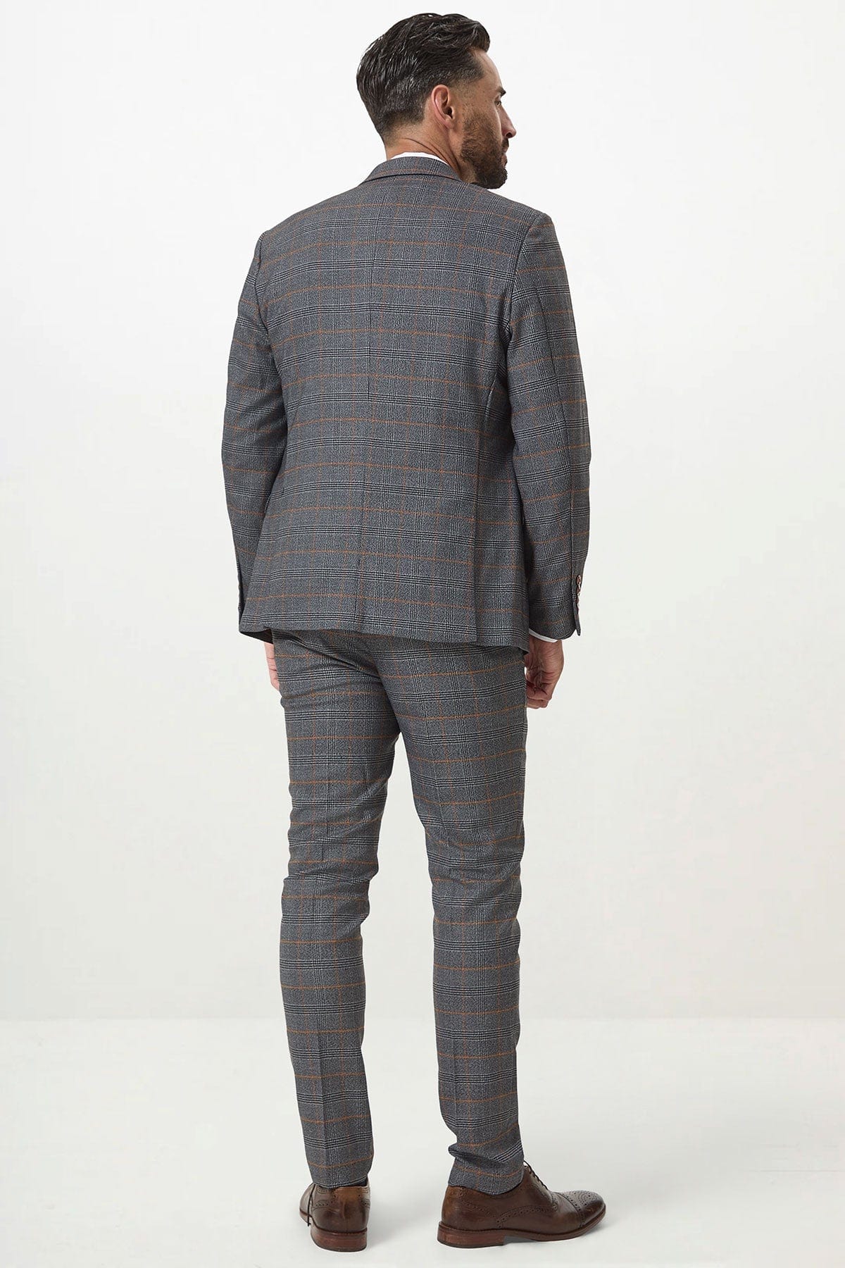 ceehuteey Men's Suit Fashion Leisure Grey Notch Lapel Double Breasted 3 Piece Plaid Suit (Blazer+Pants)