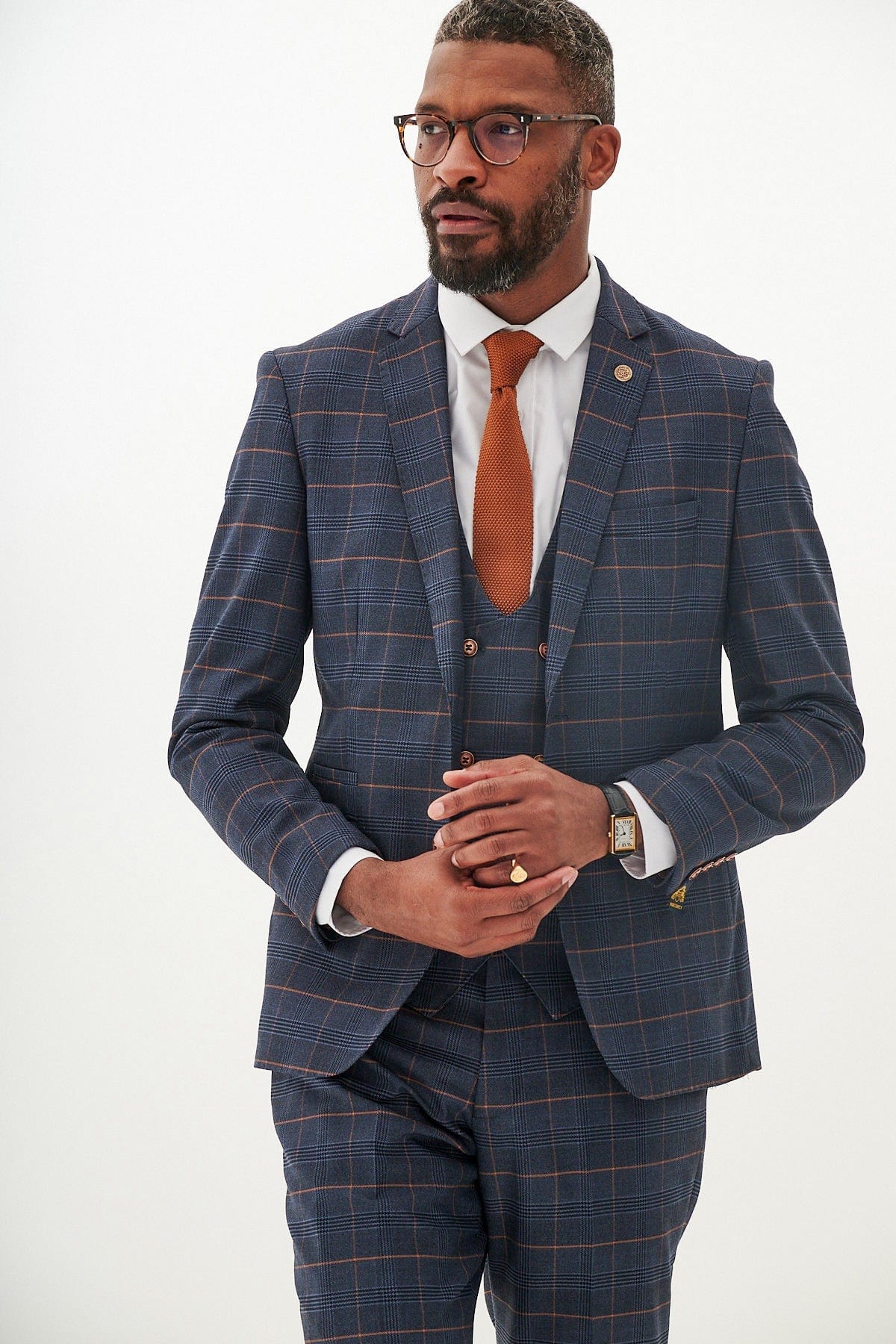 ceehuteey Men's Suit Fashion Leisure Navy Notch Lapel Double Breasted 3 Piece Plaid Suit (Blazer+Pants) (Copy)