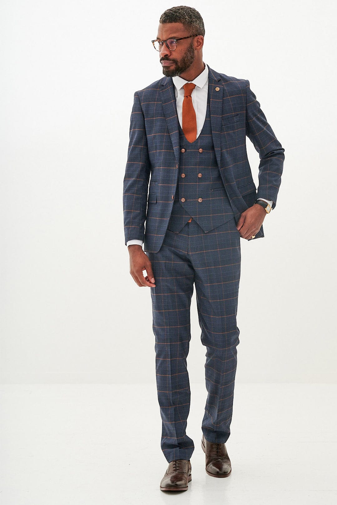 ceehuteey Men's Suit Fashion Leisure Navy Notch Lapel Double Breasted 3 Piece Plaid Suit (Blazer+Pants) (Copy)