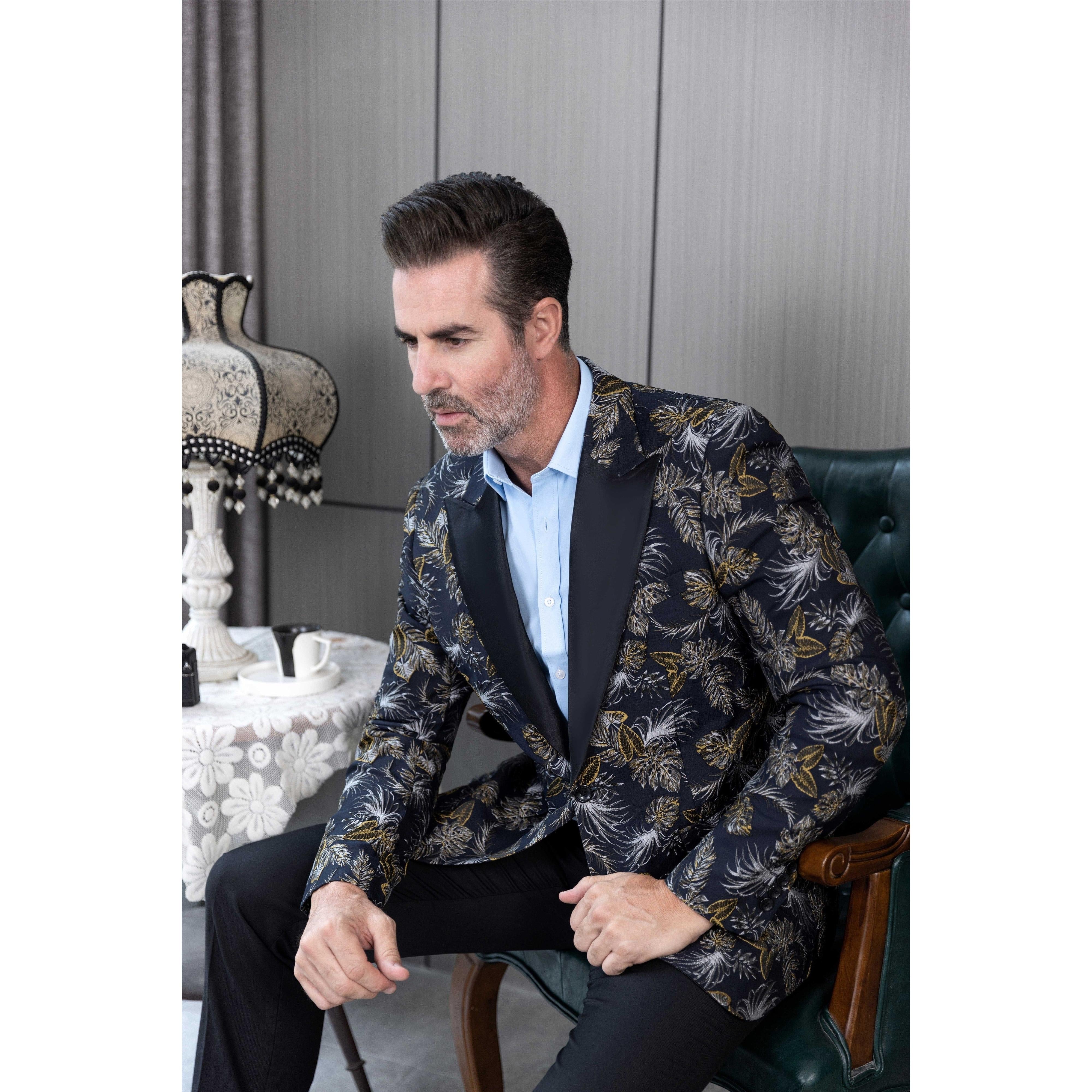 ceehuteey Men's Suit Patterned Peak lapel 2 Piece Business Tuxedos