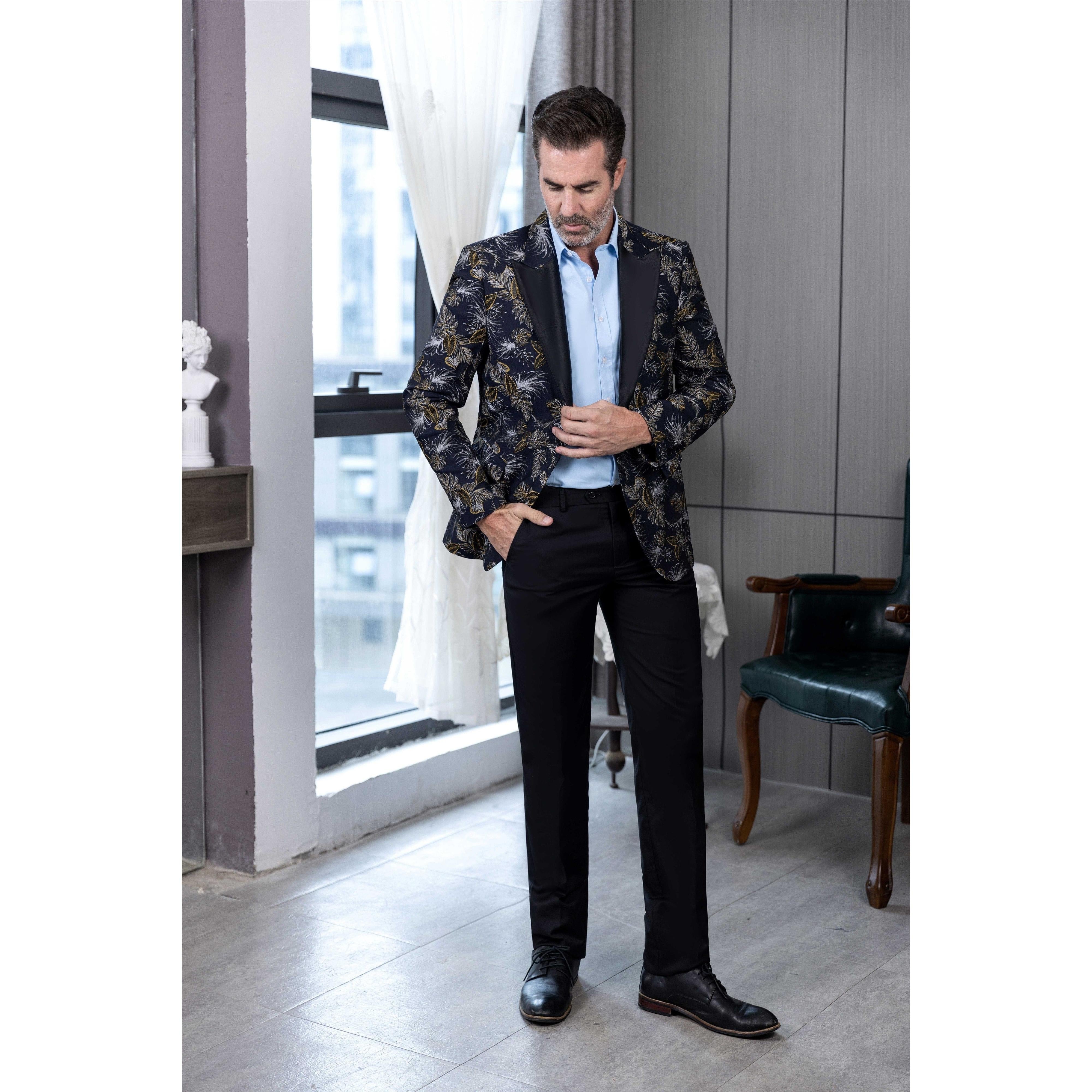 ceehuteey Men's Suit Patterned Peak lapel 2 Piece Business Tuxedos