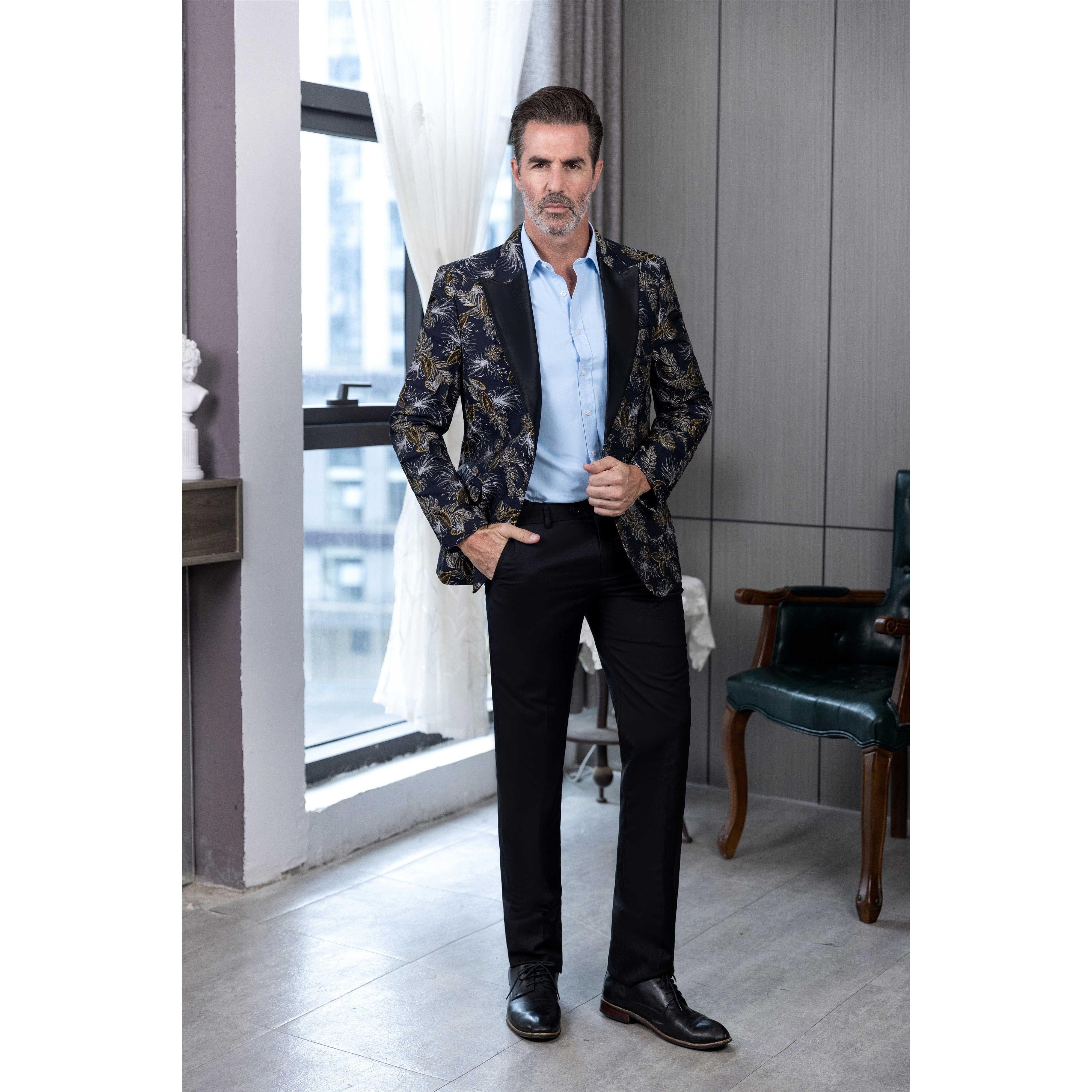 ceehuteey Men's Suit Patterned Peak lapel 2 Piece Business Tuxedos