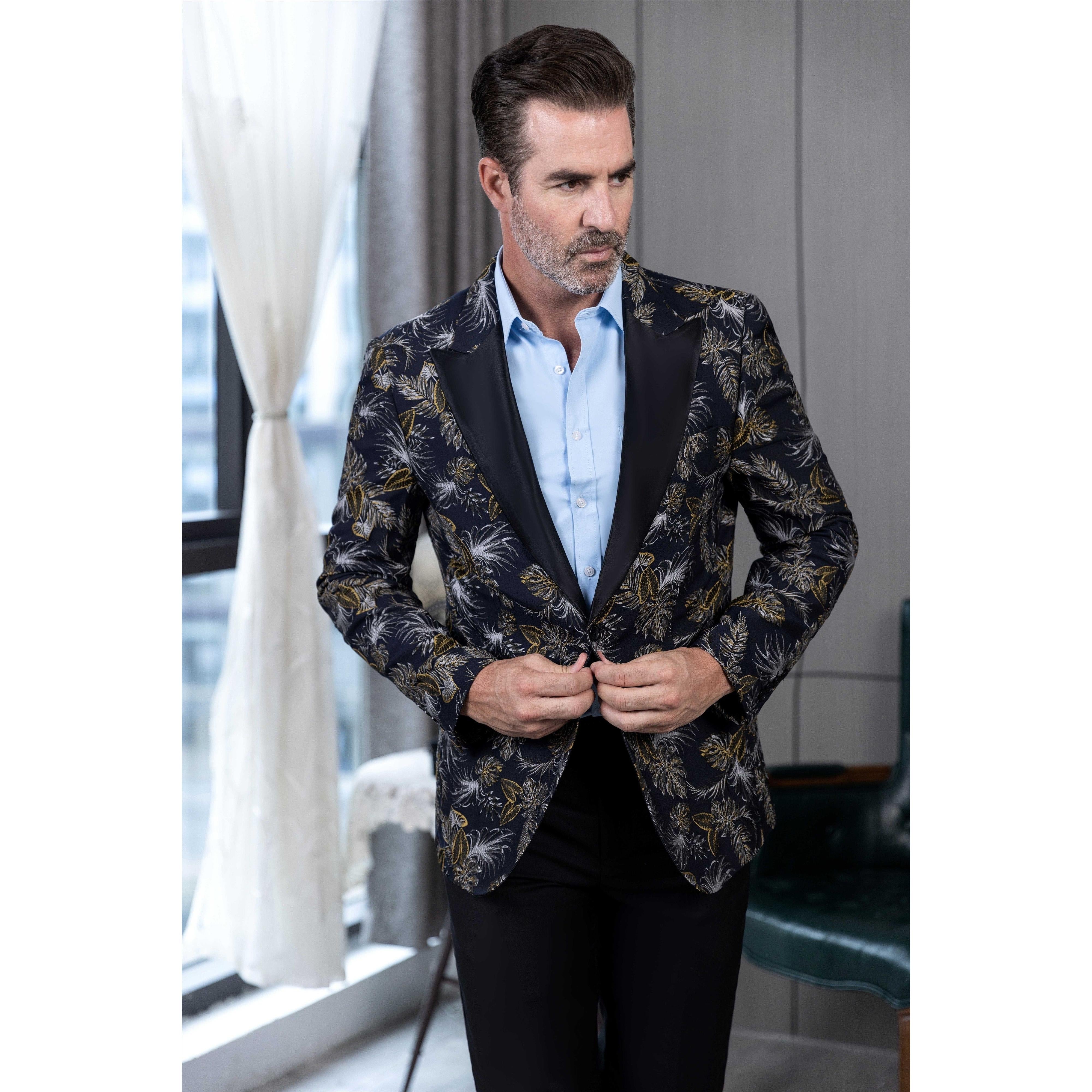 ceehuteey Men's Suit Patterned Peak lapel 2 Piece Business Tuxedos